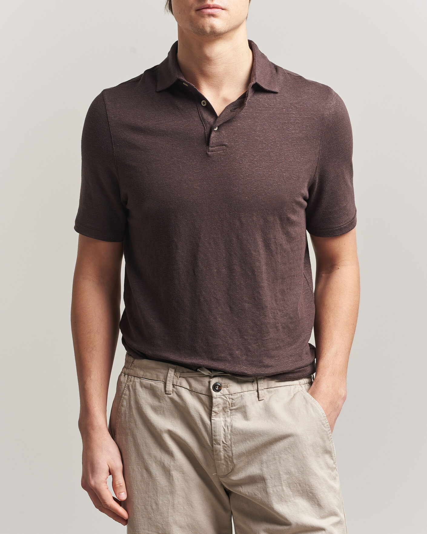 Herre | Pikéer | Stenströms | Linen Polo Shirt Dark Brown