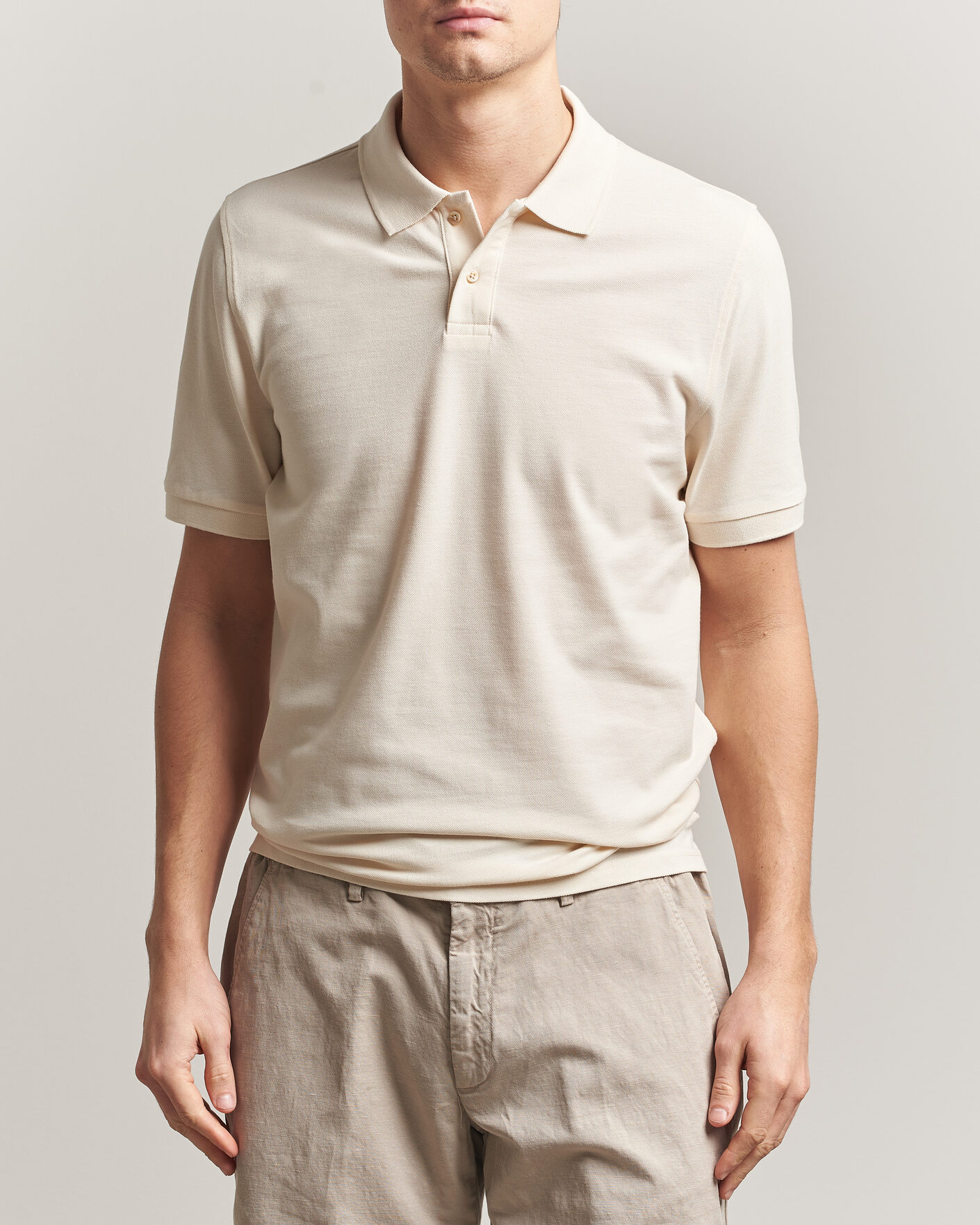 Herre | Pikéer | Stenströms | Organic Cotton Piquet Polo Shirt Beige