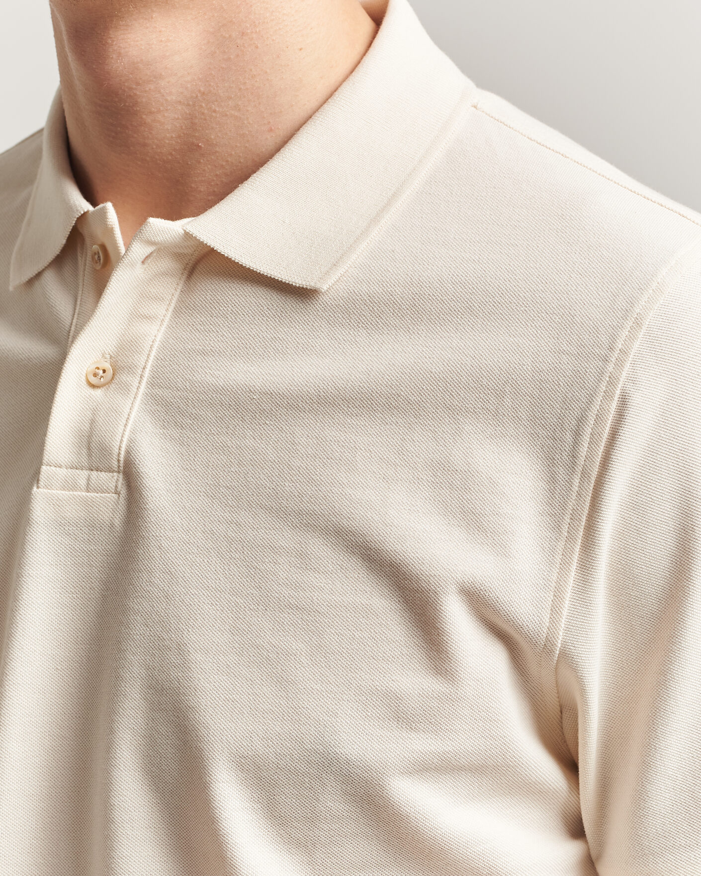 Herre | Pikéer | Stenströms | Organic Cotton Piquet Polo Shirt Beige