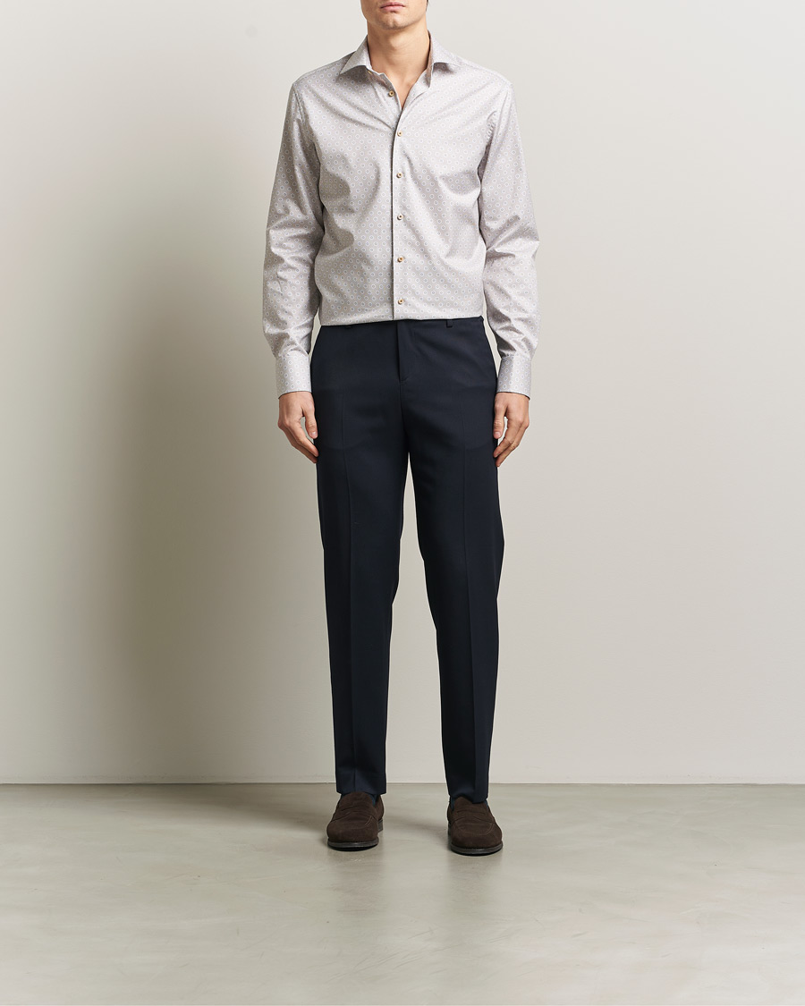 Herre | Skjorter | Stenströms | Regular Fit Printed Cotton Twill Shirt Light Brown