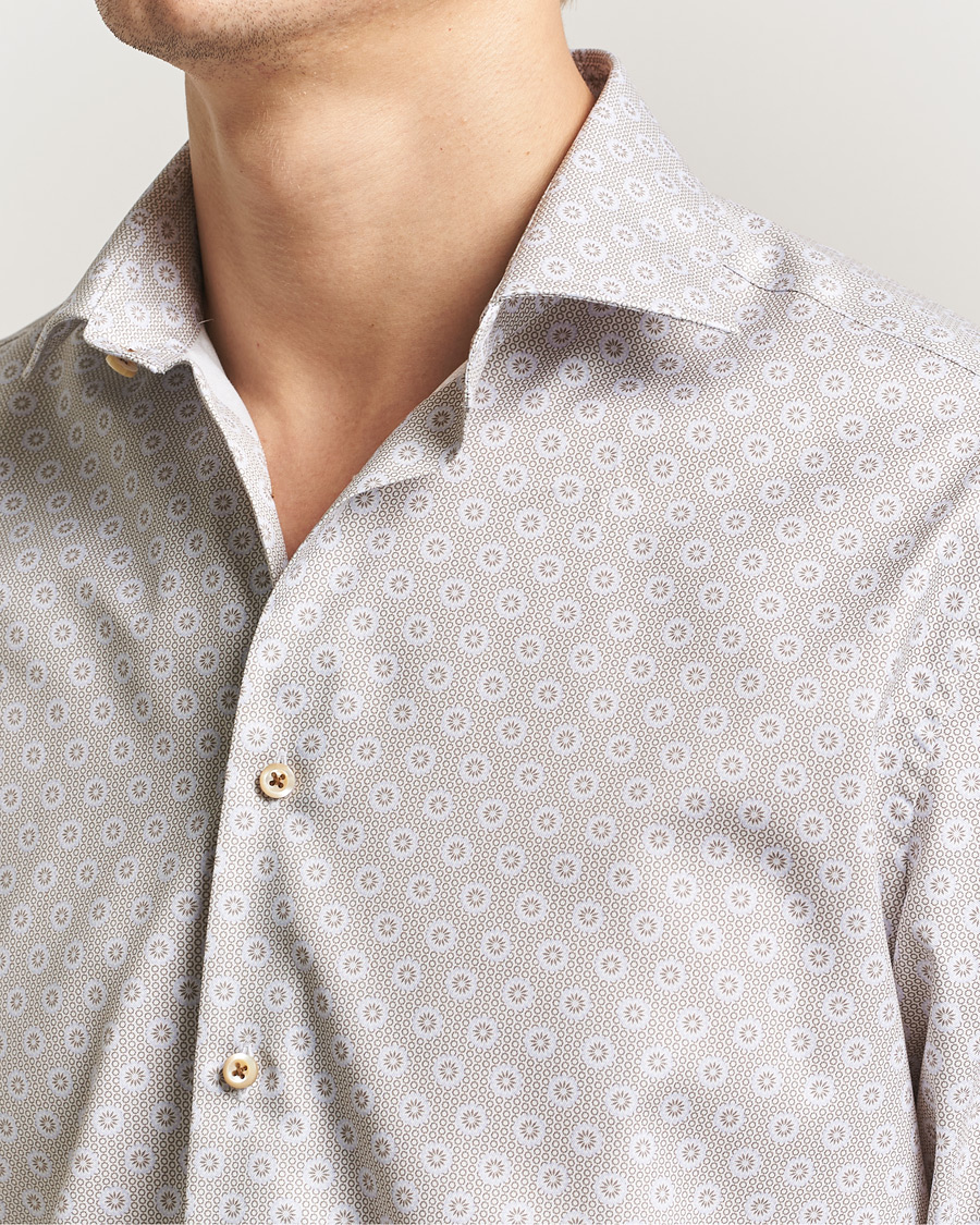 Herre | Skjorter | Stenströms | Regular Fit Printed Cotton Twill Shirt Light Brown