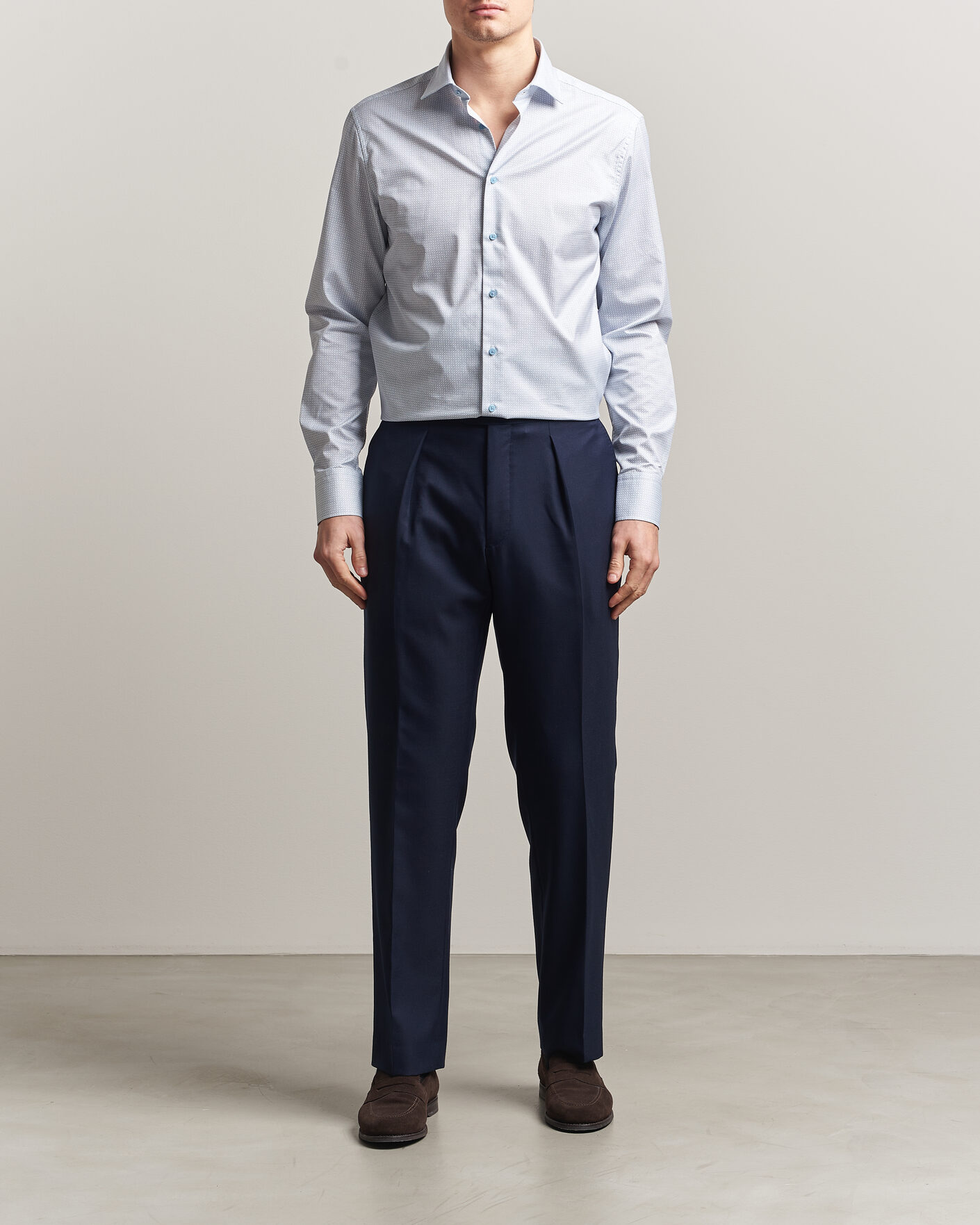 Herre | Skjorter | Stenströms | Regular Fit Micro Printed Twill Shirt Light Blue
