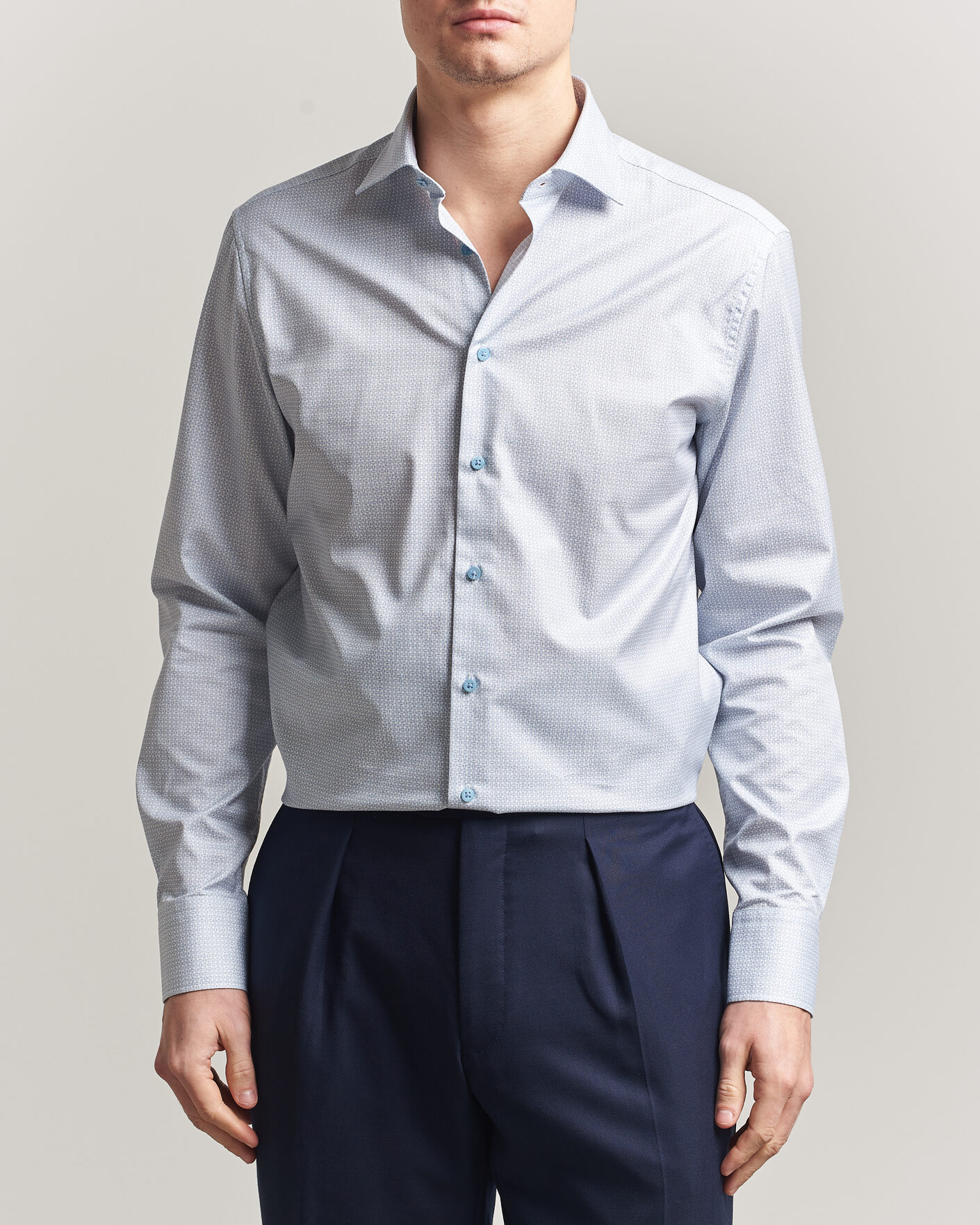 Herre | Skjorter | Stenströms | Regular Fit Micro Printed Twill Shirt Light Blue