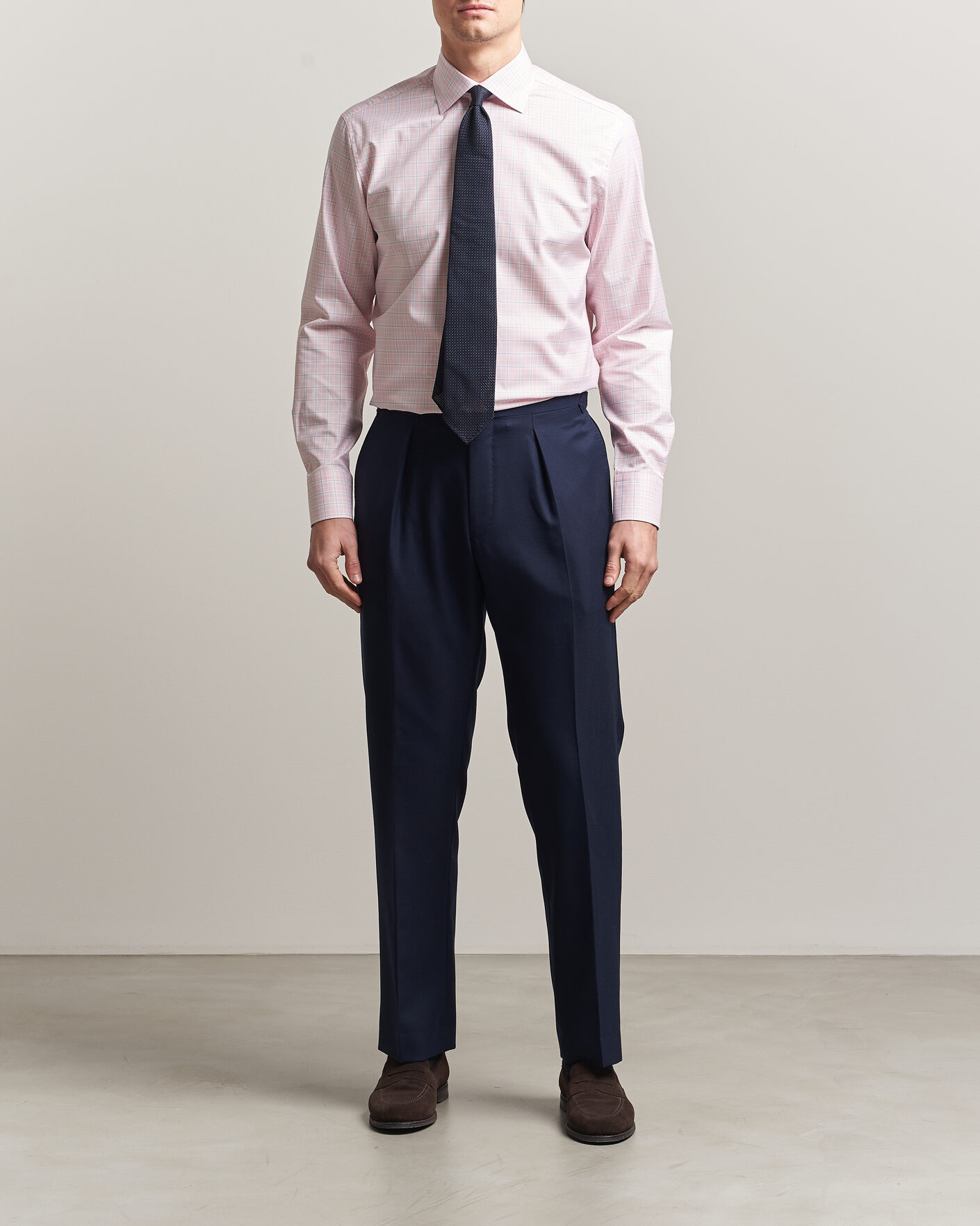 Herre | Skjorter | Stenströms | Regular Fit Over Check Cotton Shirt Pink