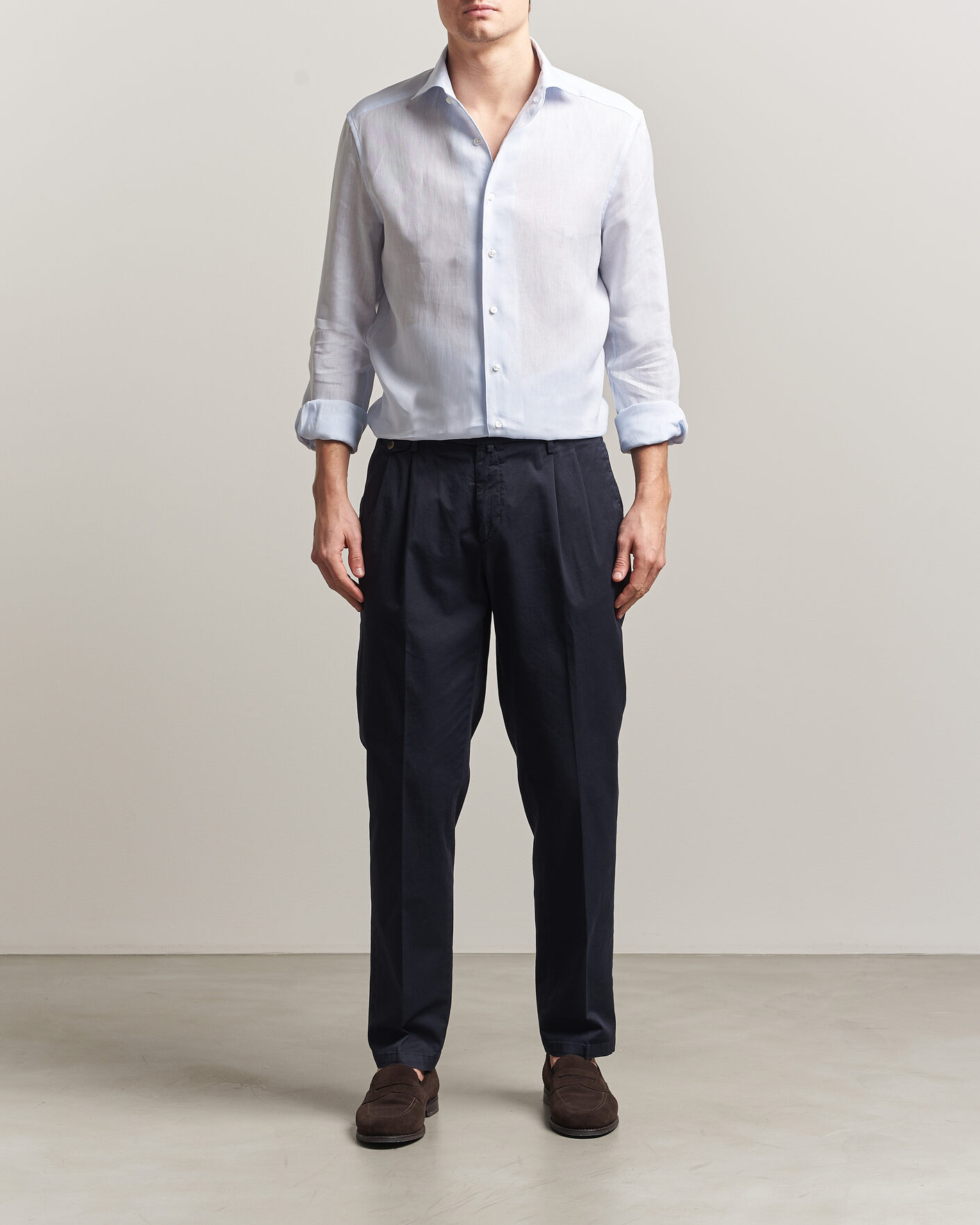 Herre | Skjorter | Stenströms | 1899 Linen One Piece Collar Shirt Light Blue