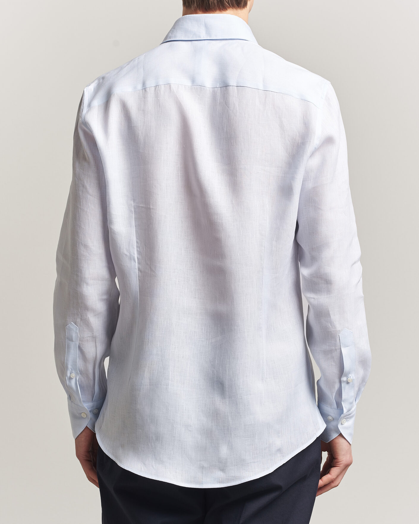 Herre | Skjorter | Stenströms | 1899 Linen One Piece Collar Shirt Light Blue