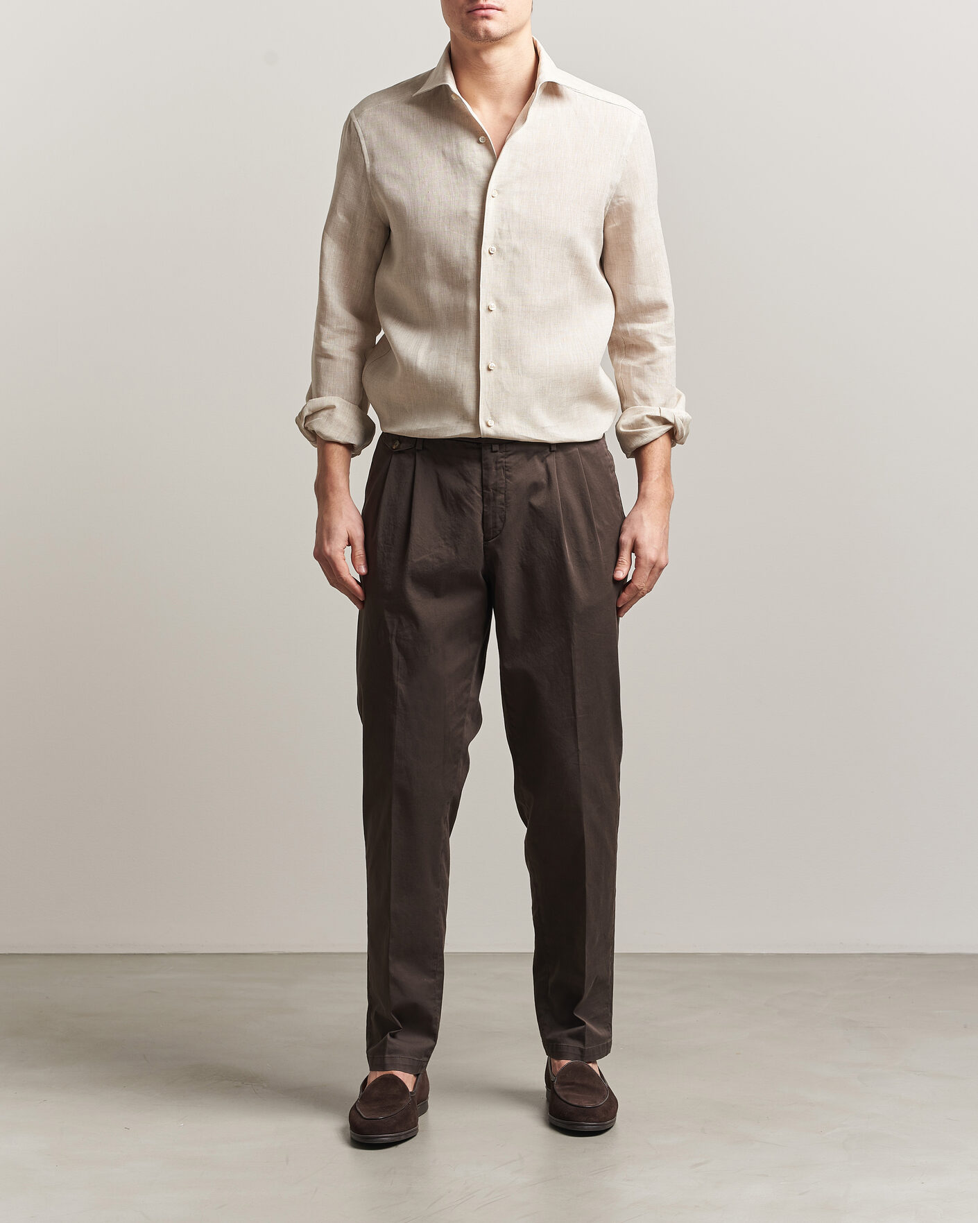 Herre | Skjorter | Stenströms | 1899 Linen One Piece Collar Shirt Beige