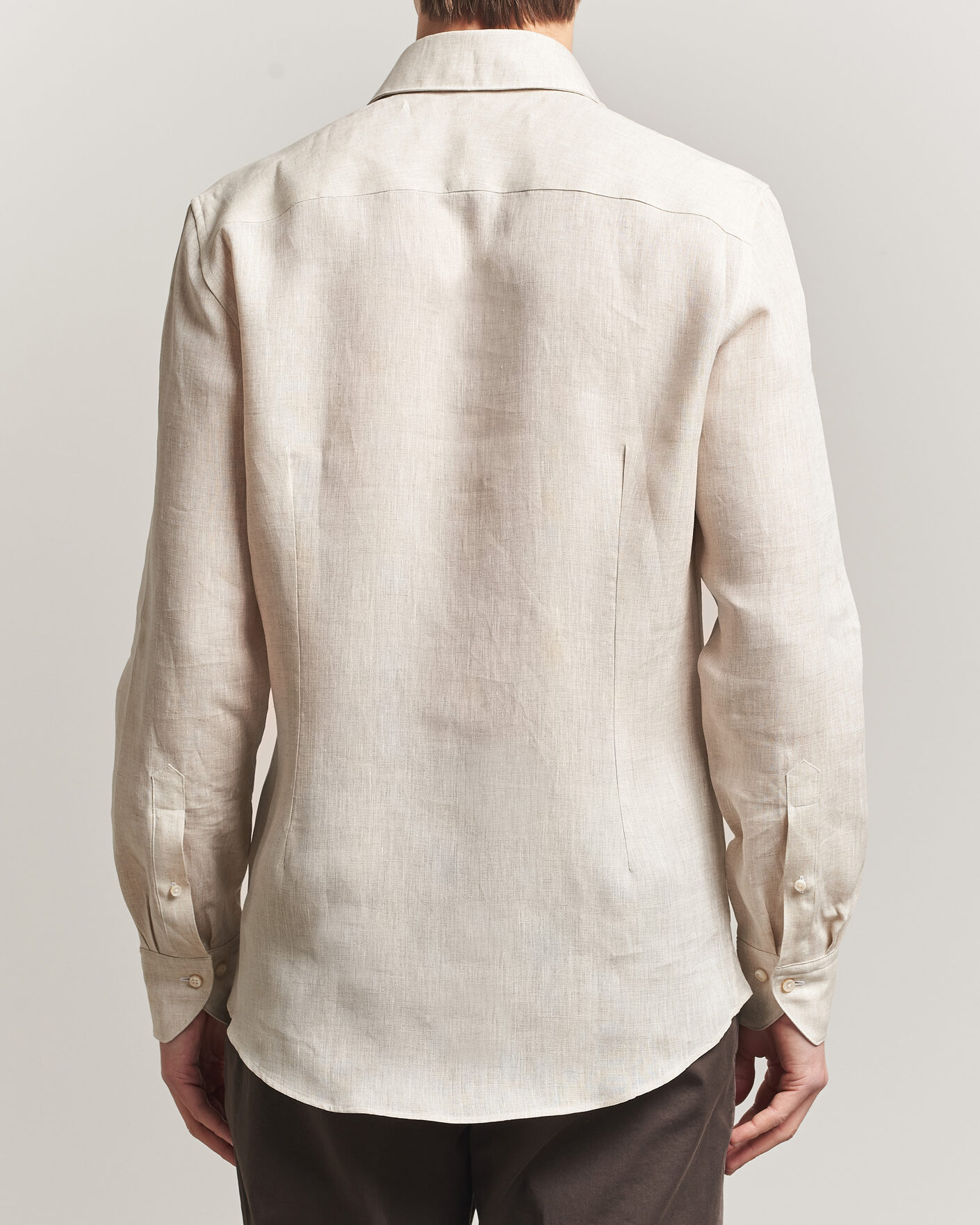 Herre | Skjorter | Stenströms | 1899 Linen One Piece Collar Shirt Beige