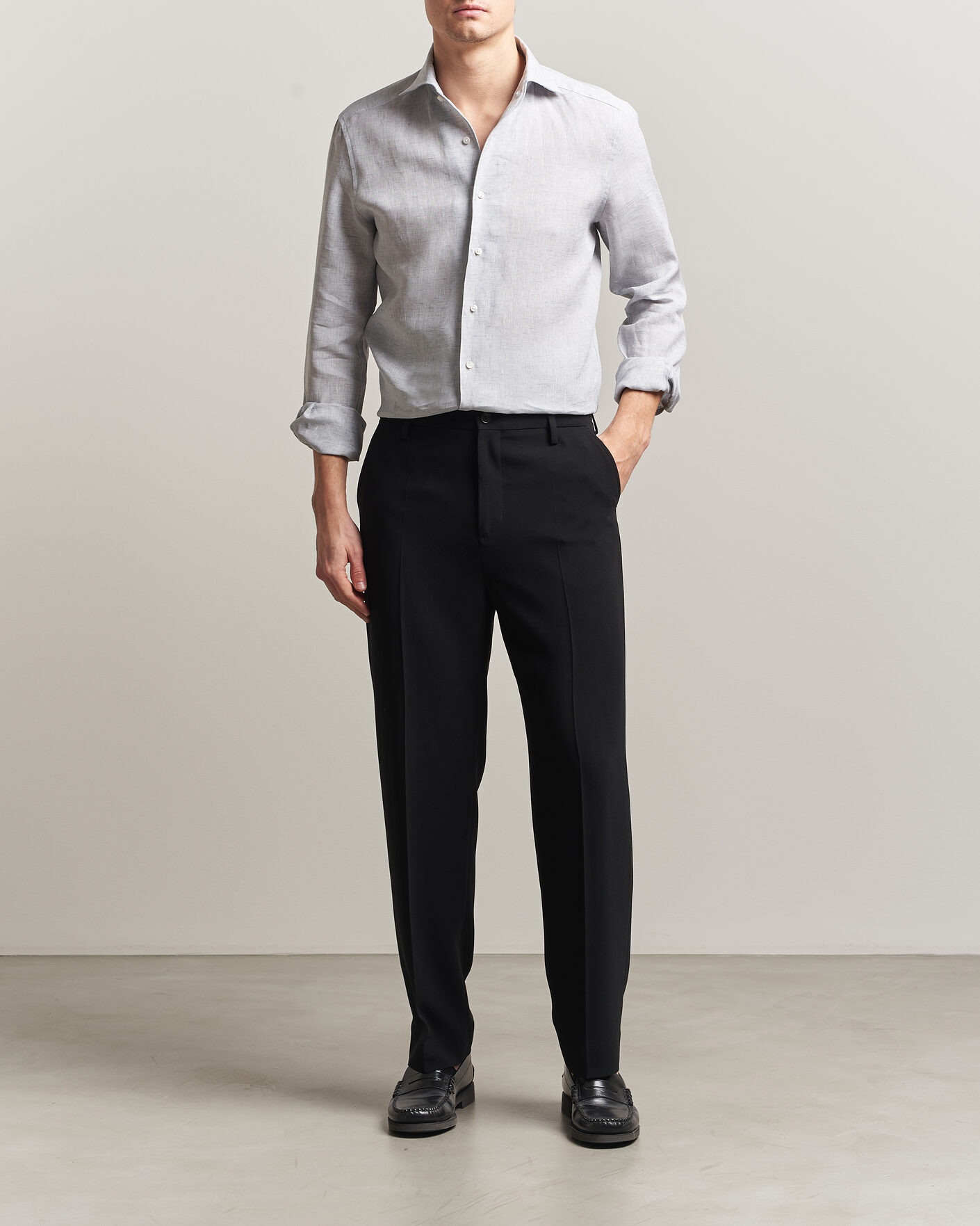 Herre | Skjorter | Stenströms | 1899 Linen One Piece Collar Shirt Grey