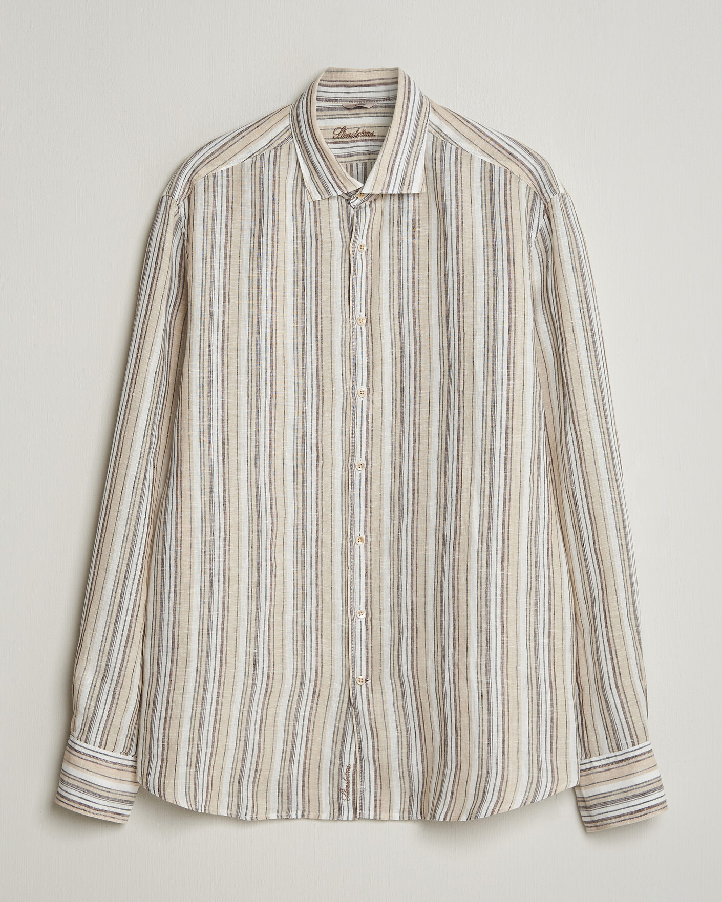Herre | Skjorter | Stenströms | Regular Fit Multi Striped Linen Shirt Brown