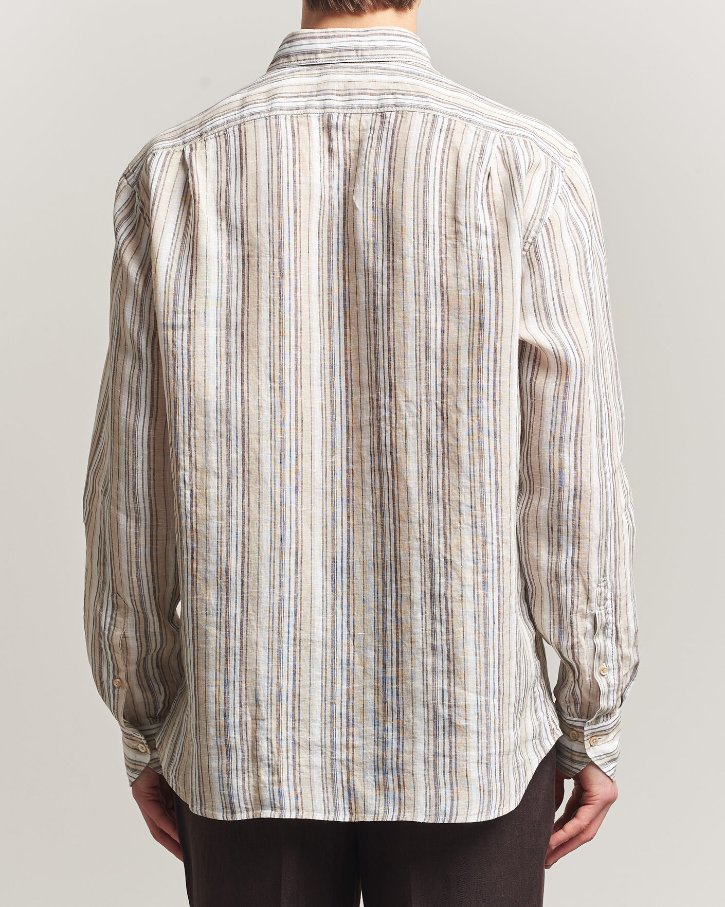 Herre | Skjorter | Stenströms | Regular Fit Multi Striped Linen Shirt Brown