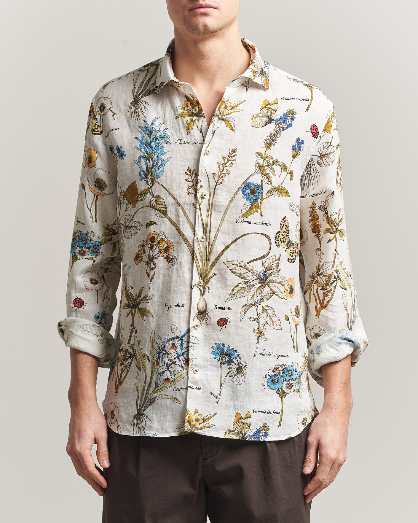 Herre | Skjorter | Stenströms | Reglar Fit Botanical Print Linen Shirt Multi