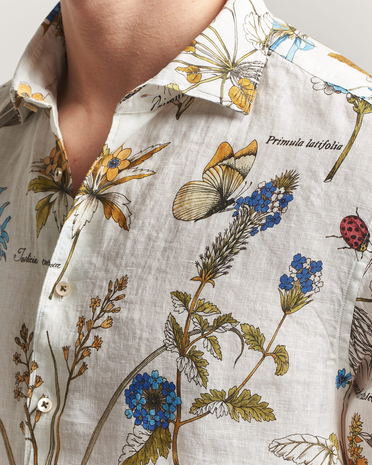 Herre | Skjorter | Stenströms | Reglar Fit Botanical Print Linen Shirt Multi