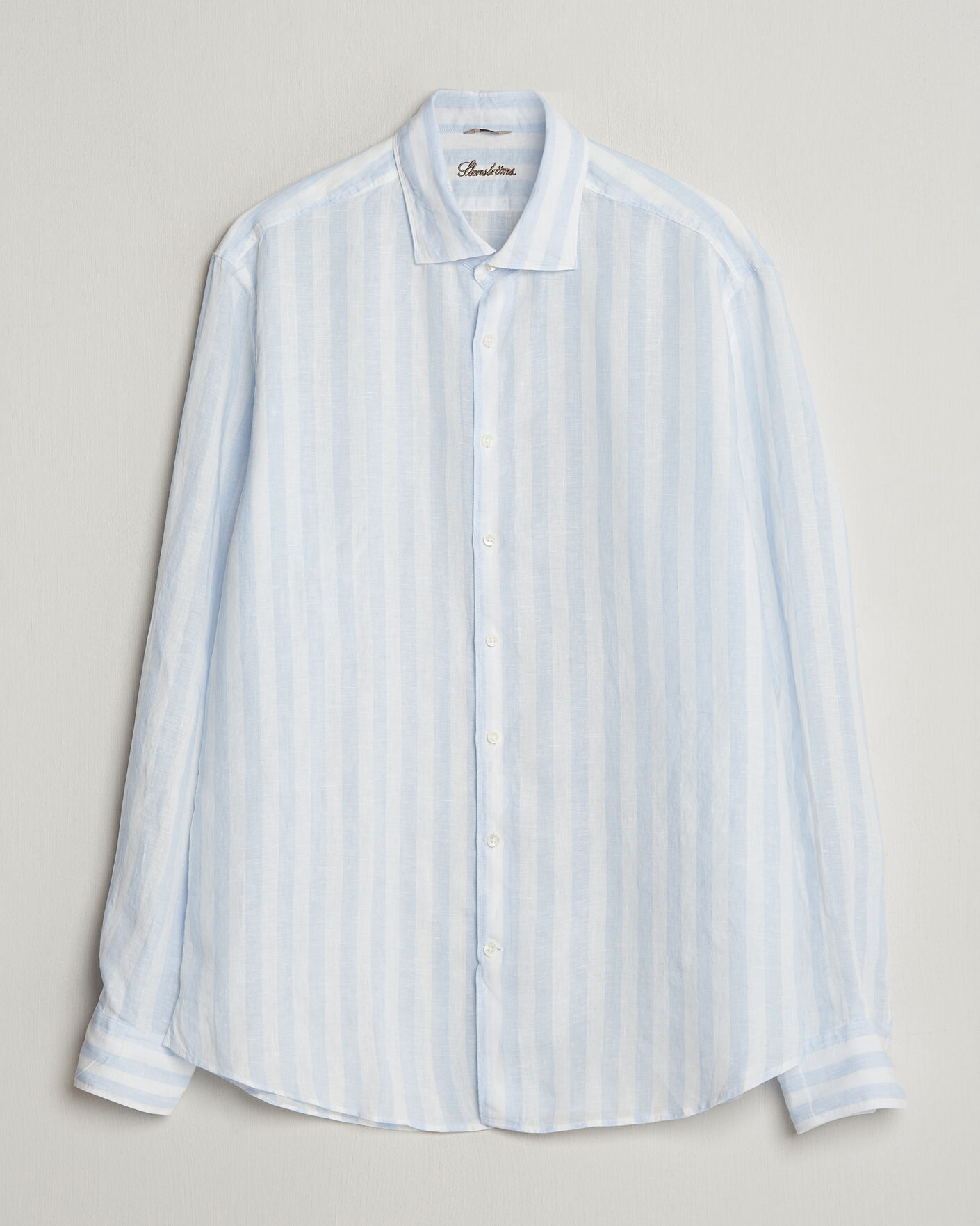 Herre | Skjorter | Stenströms | Regular Fit Wide Stripe Linen Shirt Light Blue