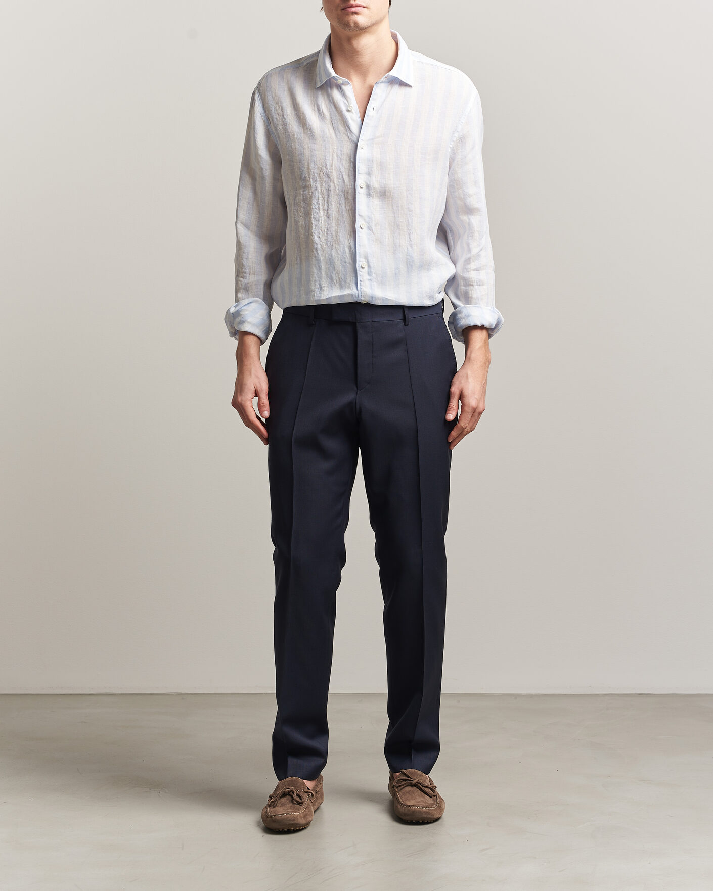 Herre | Skjorter | Stenströms | Regular Fit Wide Stripe Linen Shirt Light Blue