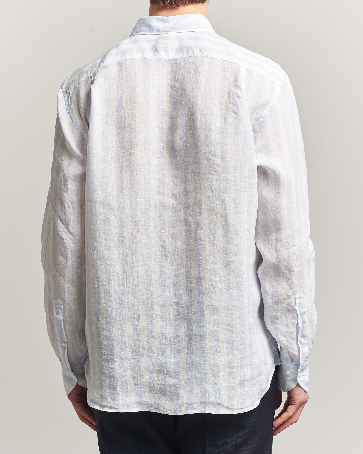 Herre | Skjorter | Stenströms | Regular Fit Wide Stripe Linen Shirt Light Blue
