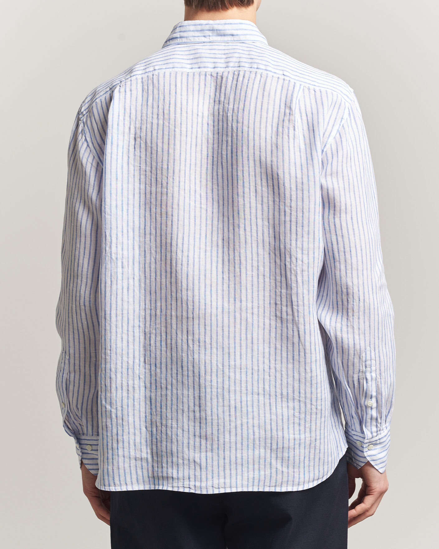 Herre | Skjorter | Stenströms | Regular Fit Striped Linen Shirt White/Dark Blue