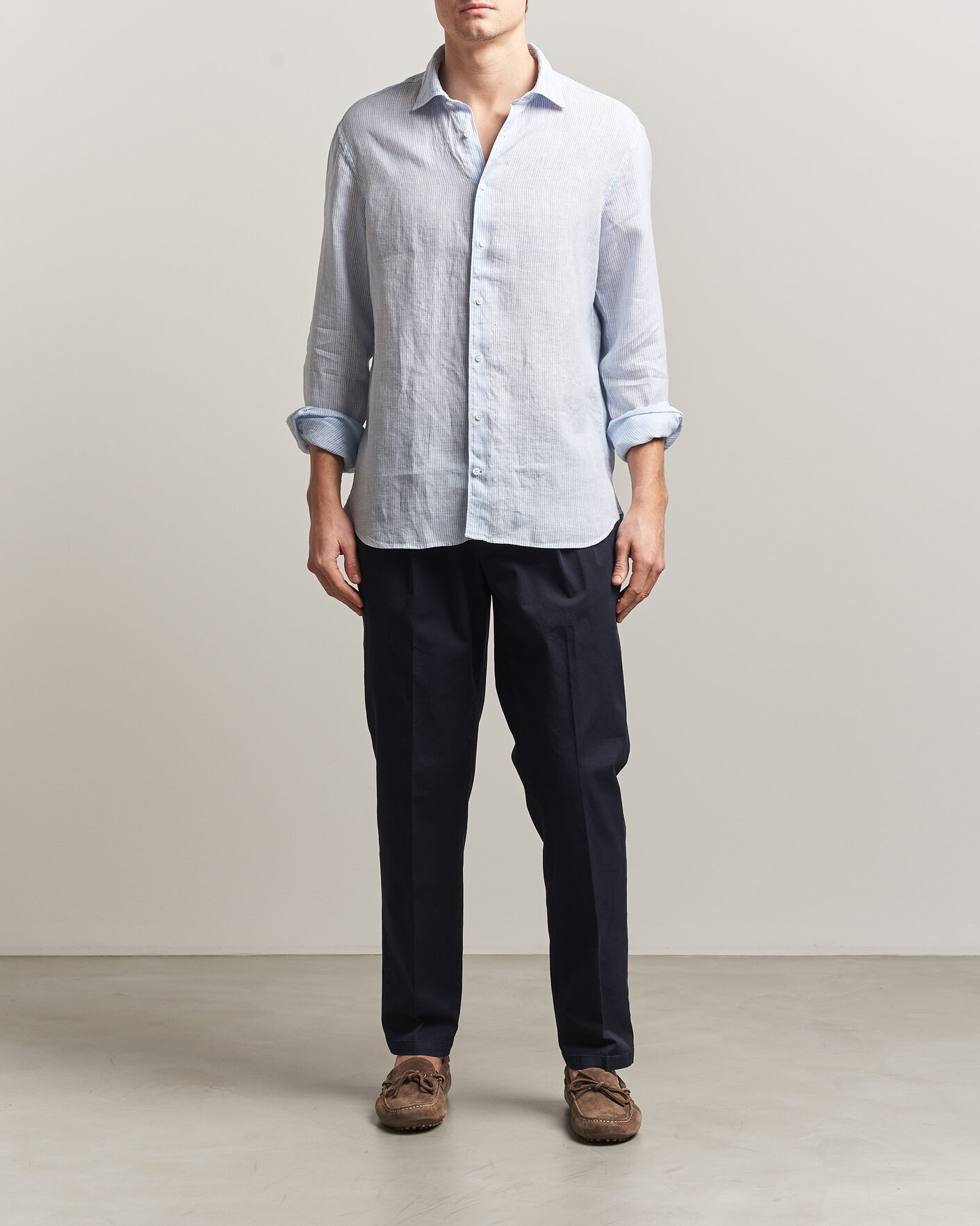 Herre | Skjorter | Stenströms | Regular Fit Thin Striped Linen Shirt Light Blue