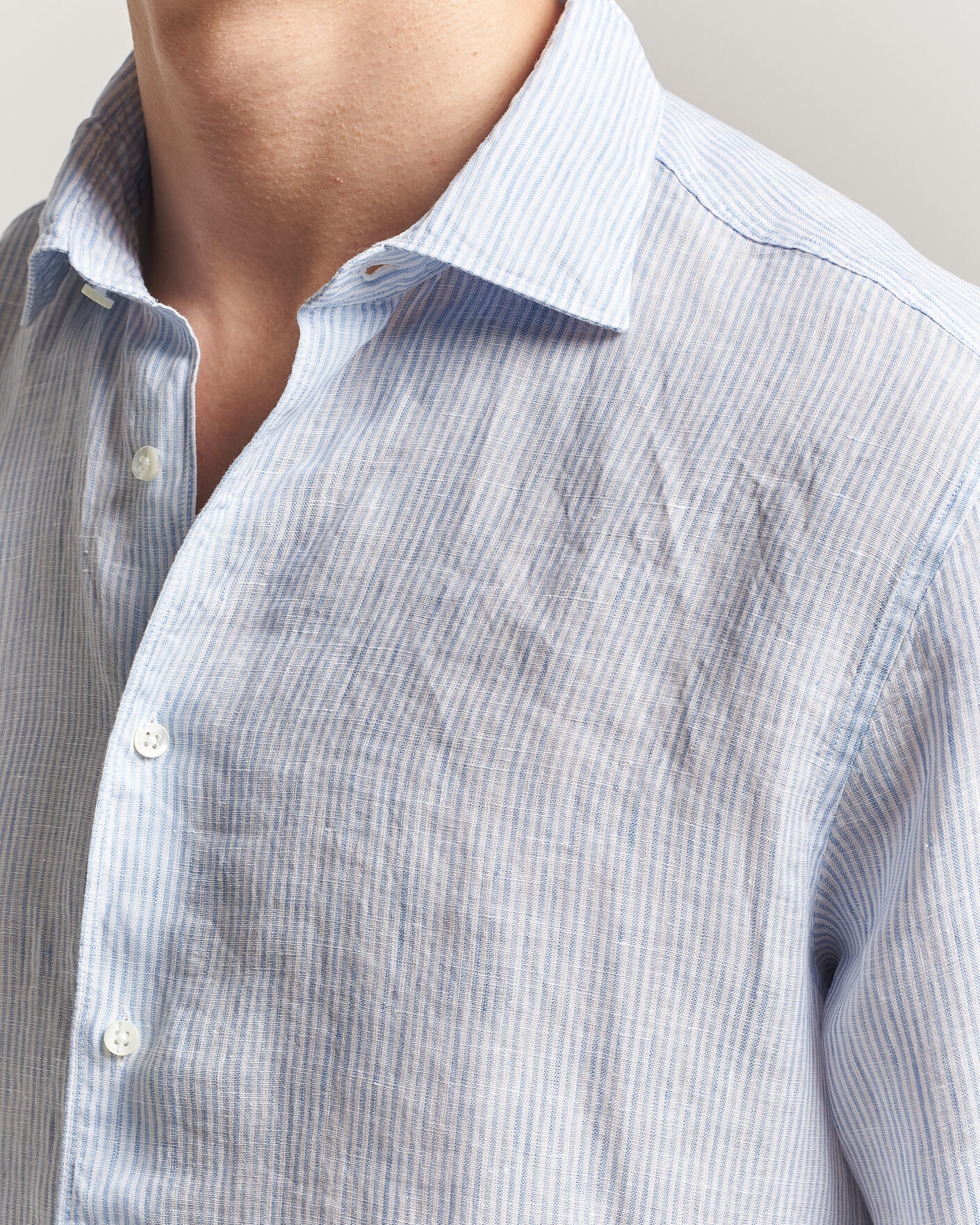 Herre | Skjorter | Stenströms | Regular Fit Thin Striped Linen Shirt Light Blue