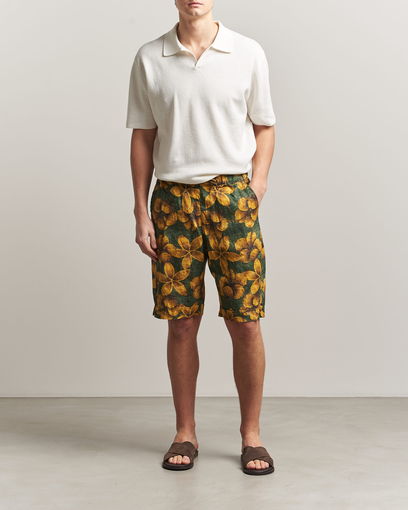 Herre | Shorts | Stenströms | Flower Printed Linen Shorts Green