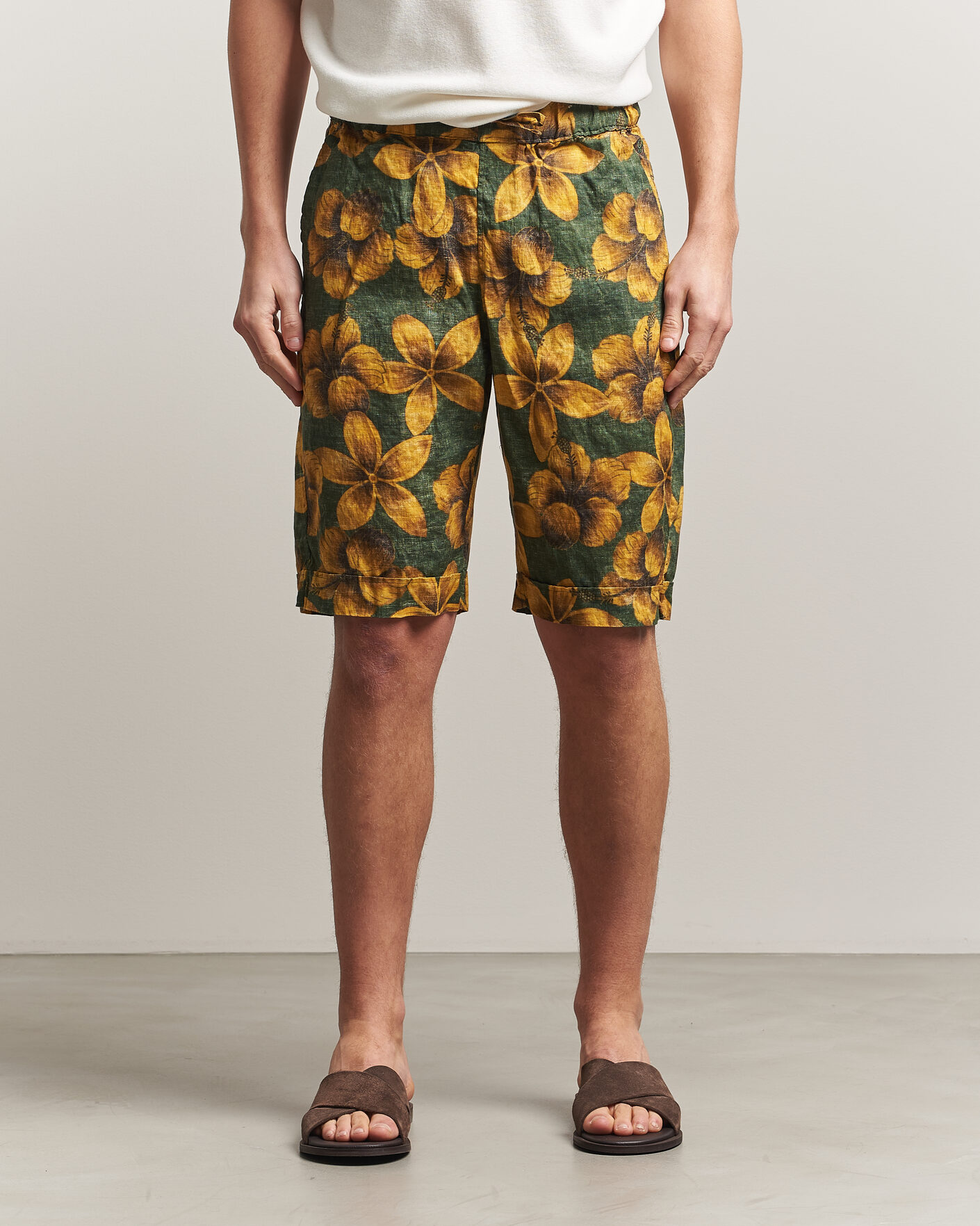 Herre | Shorts | Stenströms | Flower Printed Linen Shorts Green