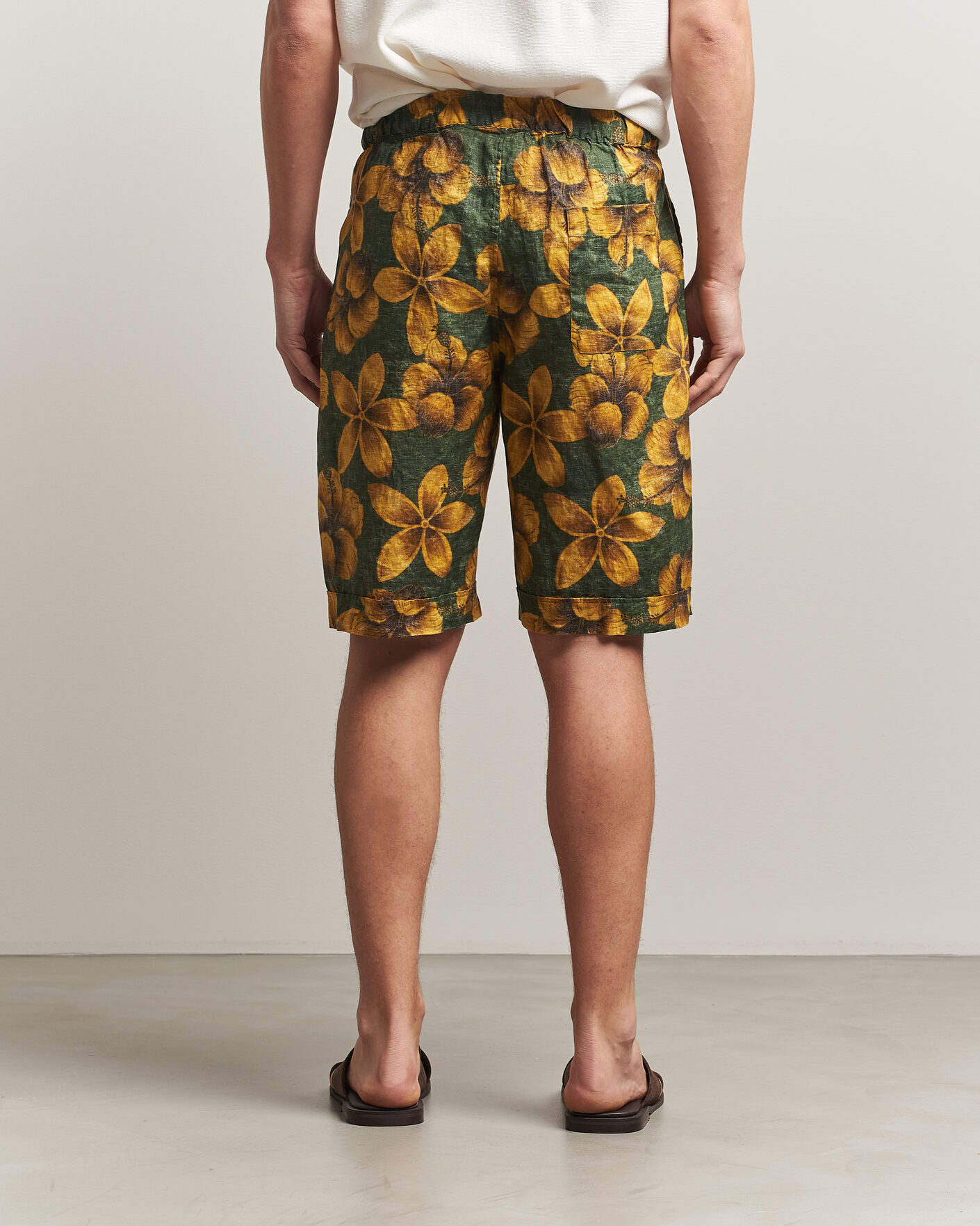 Herre | Shorts | Stenströms | Flower Printed Linen Shorts Green