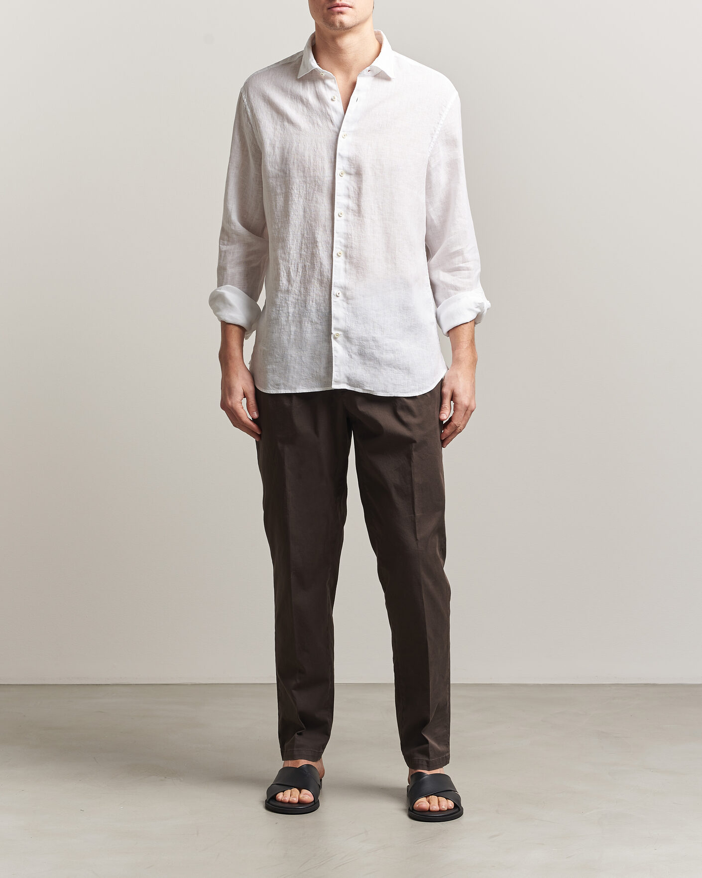 Herre | Skjorter | Stenströms | Regular Fit Cut Away Linen Shirt White