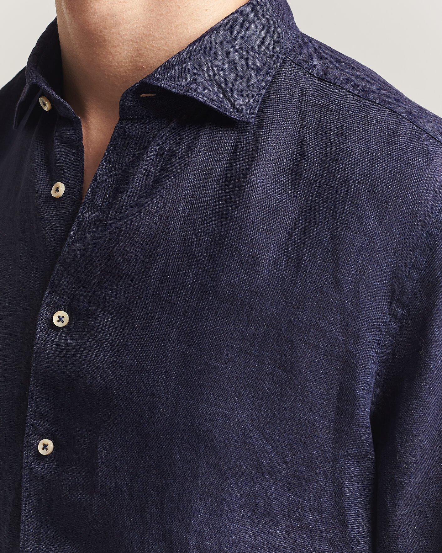 Herre | Skjorter | Stenströms | Regular Fit Cut Away Linen Shirt Navy