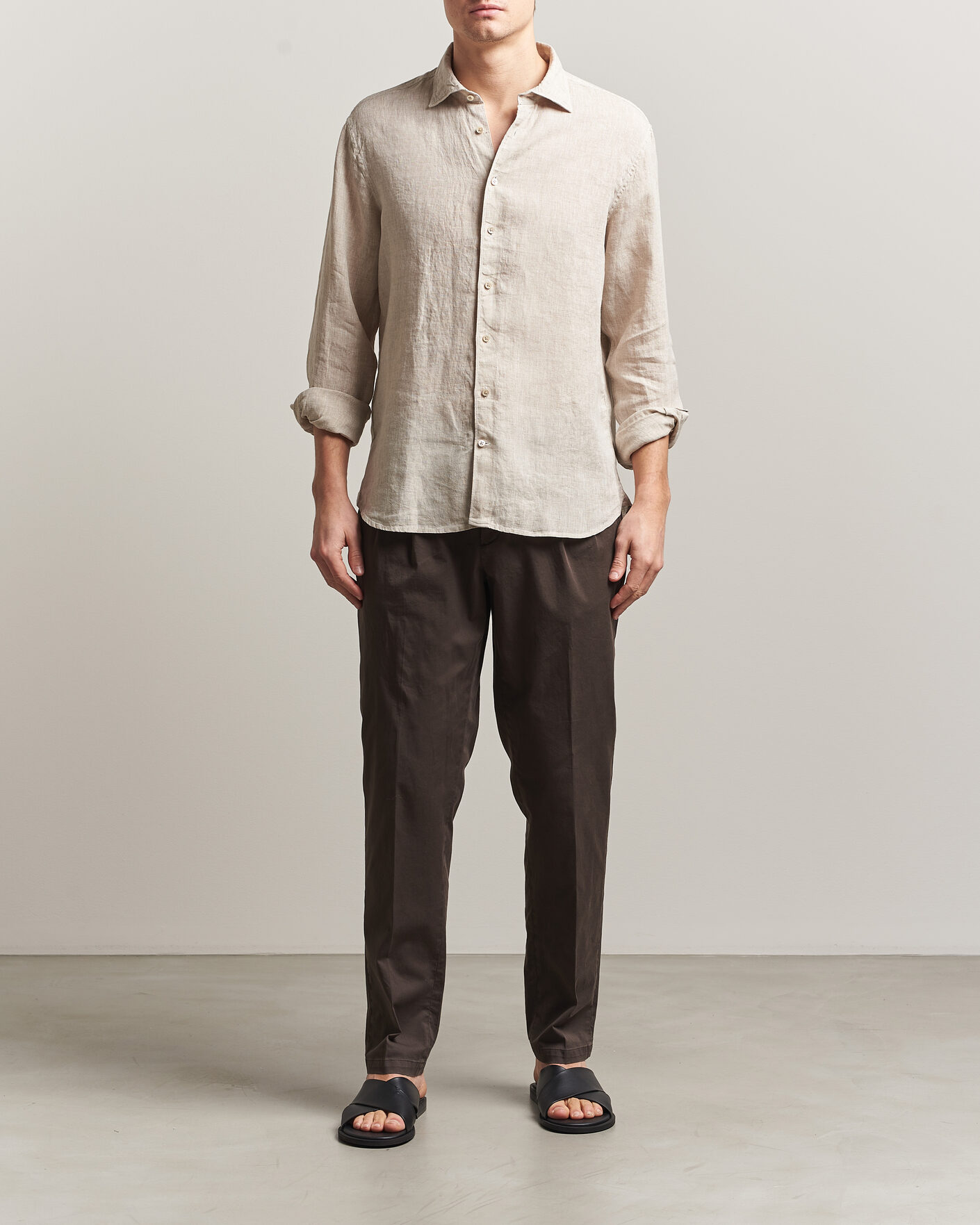 Herre | Skjorter | Stenströms | Regular Fit Cut Away Linen Shirt Beige