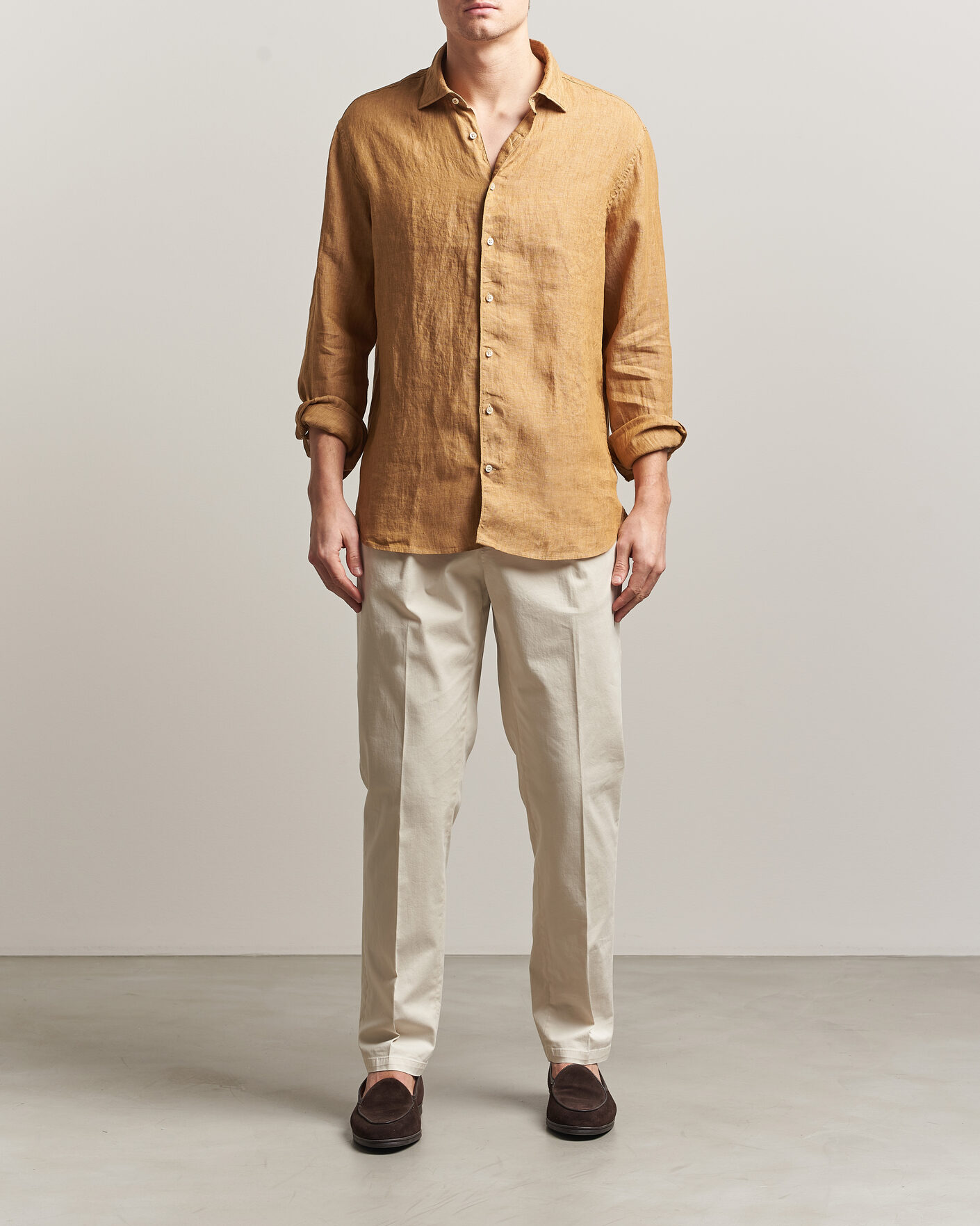 Herre | Skjorter | Stenströms | Regular Fit Cut Away Linen Shirt Light Brown