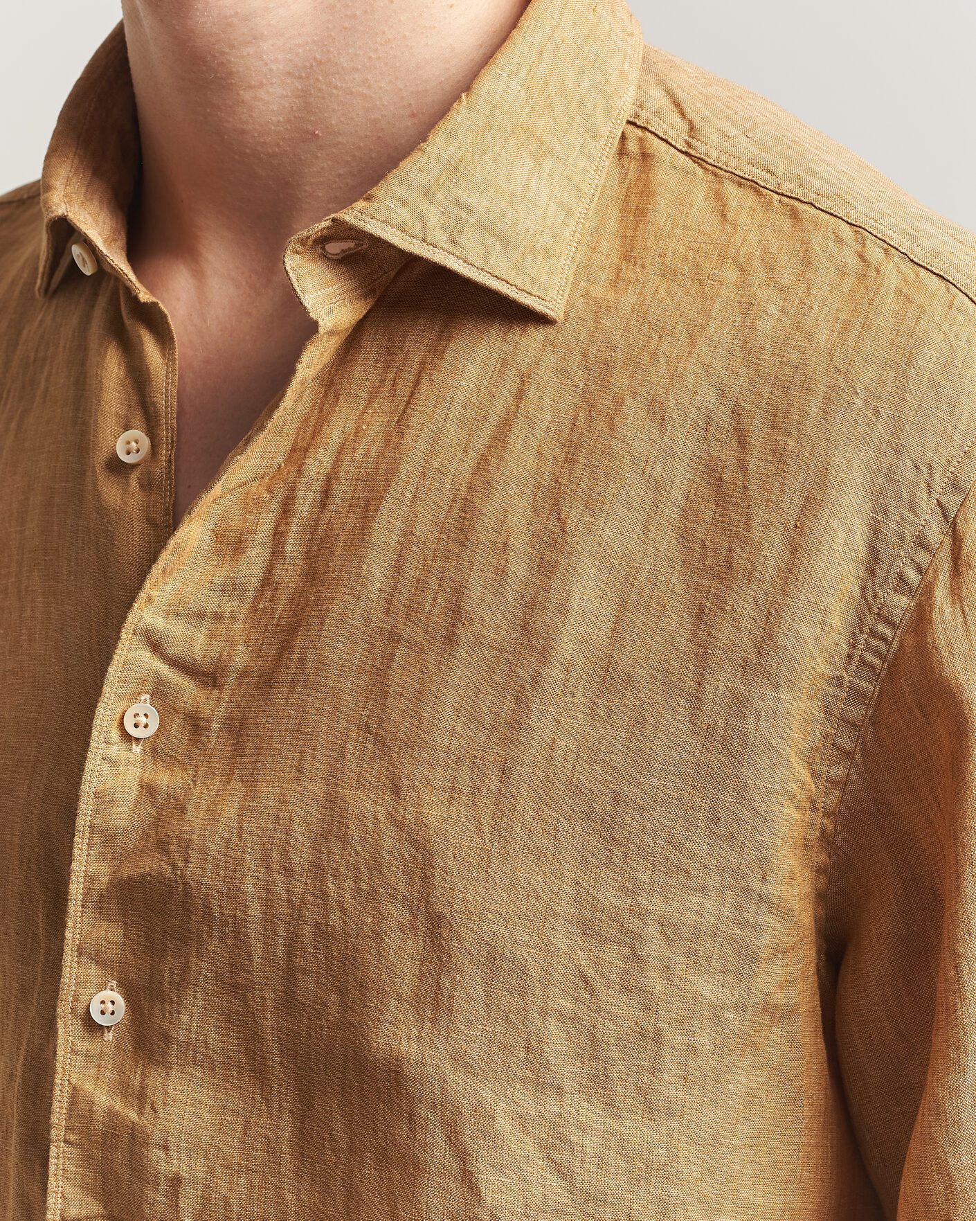 Herre | Skjorter | Stenströms | Regular Fit Cut Away Linen Shirt Light Brown