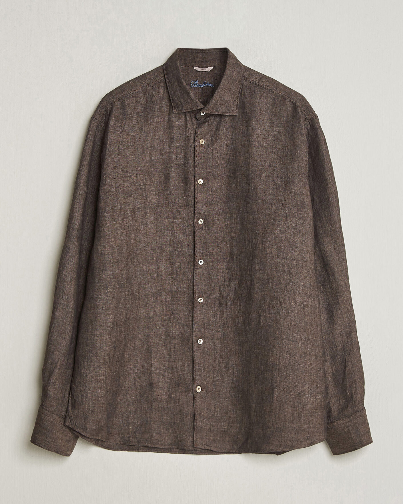 Herre | Skjorter | Stenströms | Regular Fit Cut Away Linen Shirt Brown
