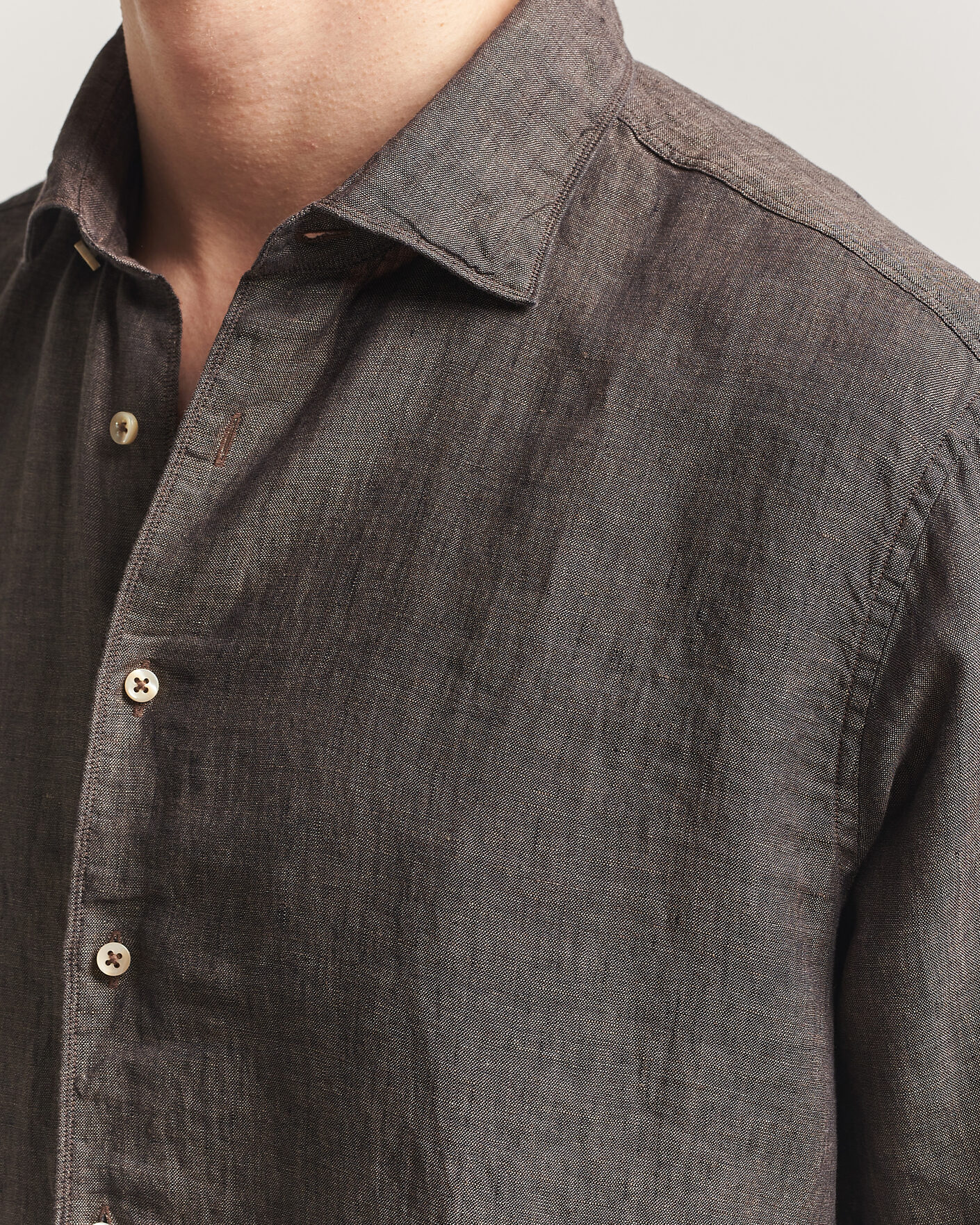 Herre | Skjorter | Stenströms | Regular Fit Cut Away Linen Shirt Brown
