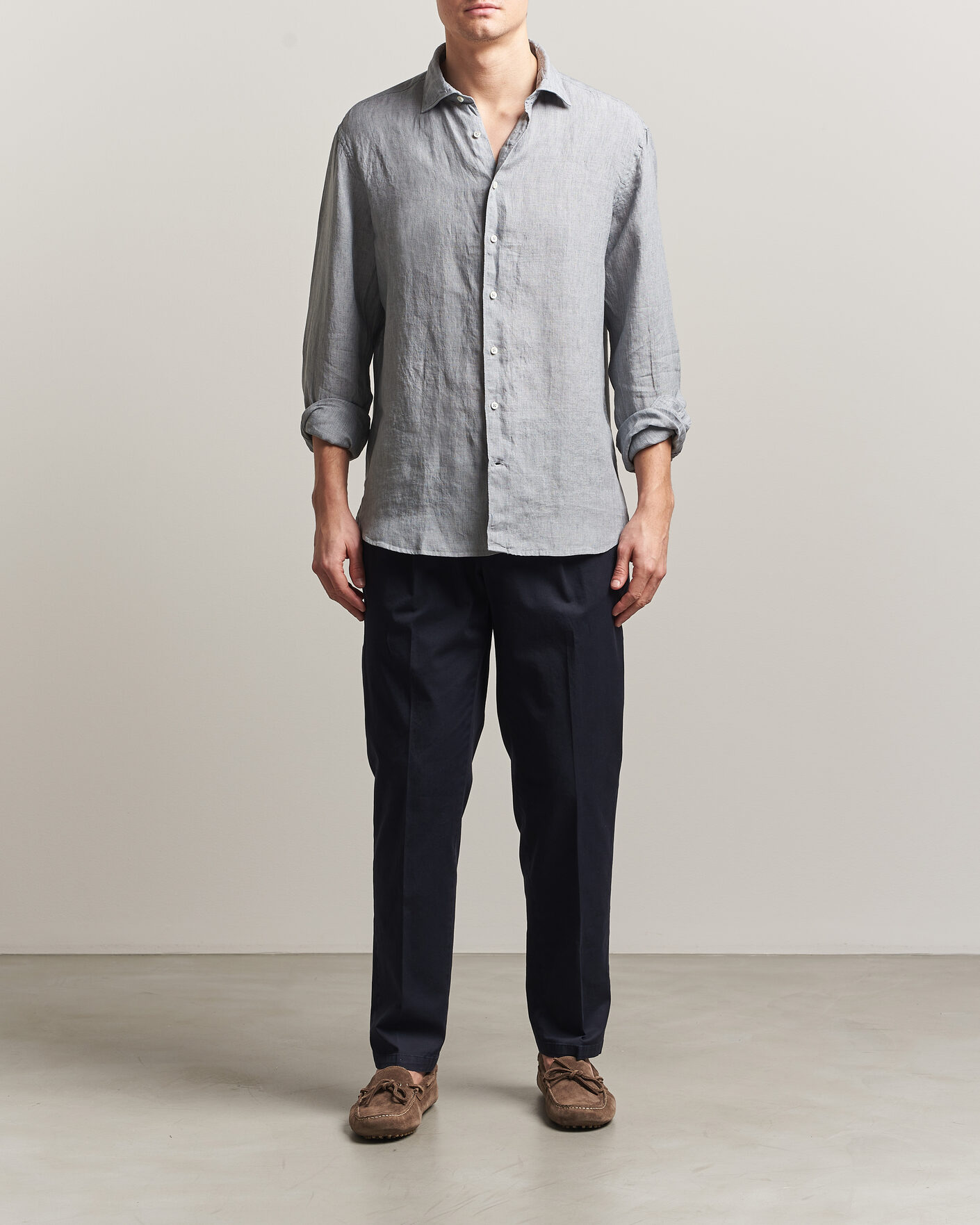 Herre | Skjorter | Stenströms | Regular Fit Cut Away Linen Shirt Grey