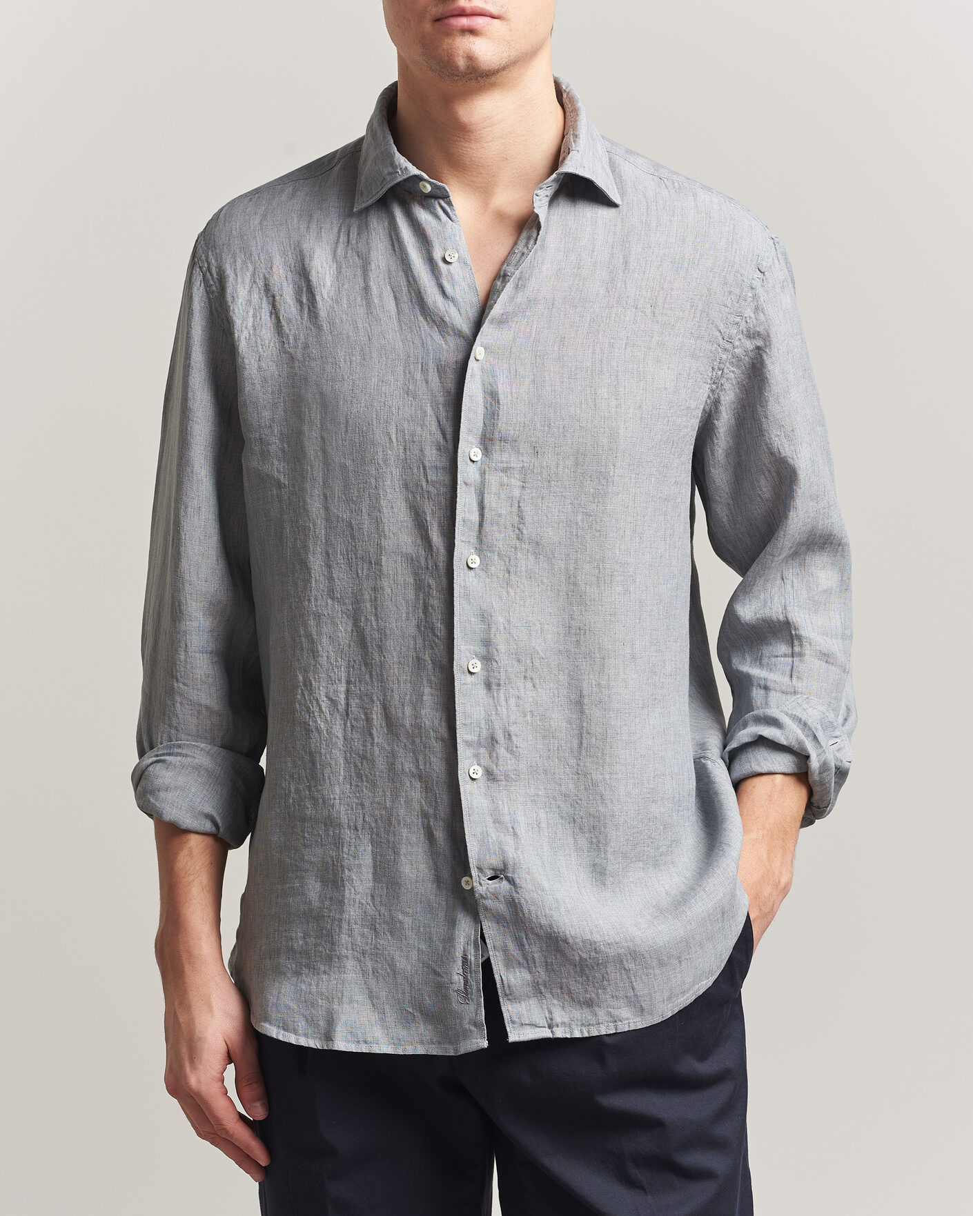 Herre | Skjorter | Stenströms | Regular Fit Cut Away Linen Shirt Grey