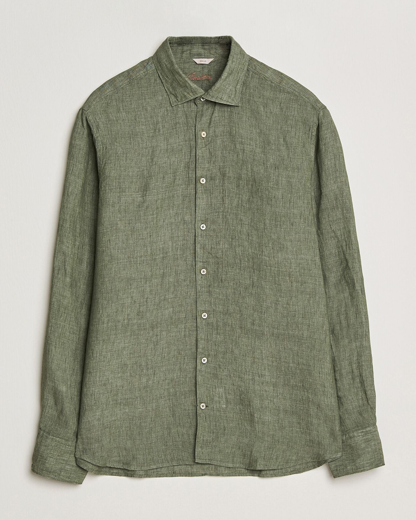 Herre | Skjorter | Stenströms | Regular Fit Cut Away Linen Shirt Green