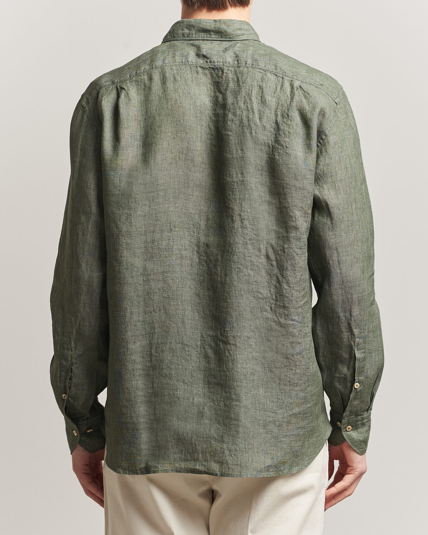 Herre | Skjorter | Stenströms | Regular Fit Cut Away Linen Shirt Green