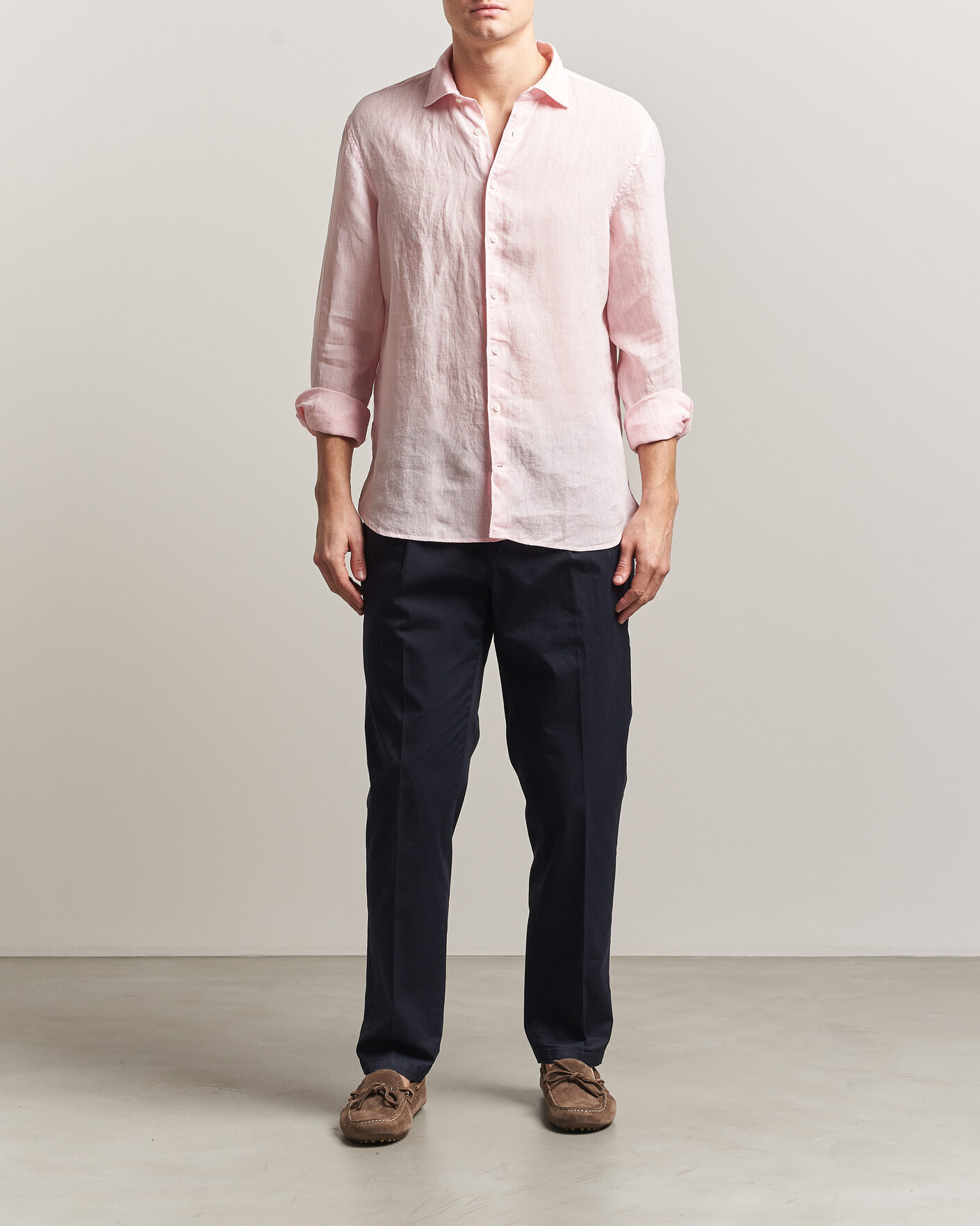 Herre | Skjorter | Stenströms | Regular Fit Cut Away Linen Shirt Soft Pink