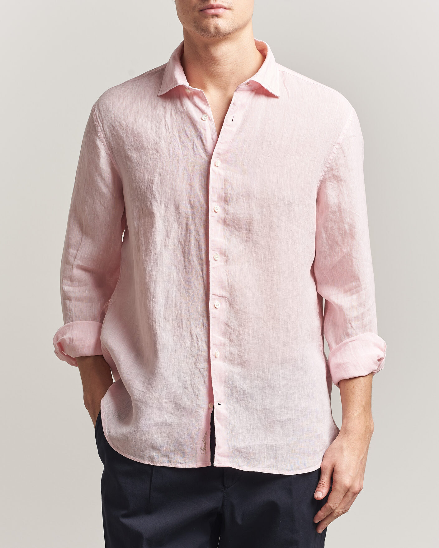 Herre | Skjorter | Stenströms | Regular Fit Cut Away Linen Shirt Soft Pink