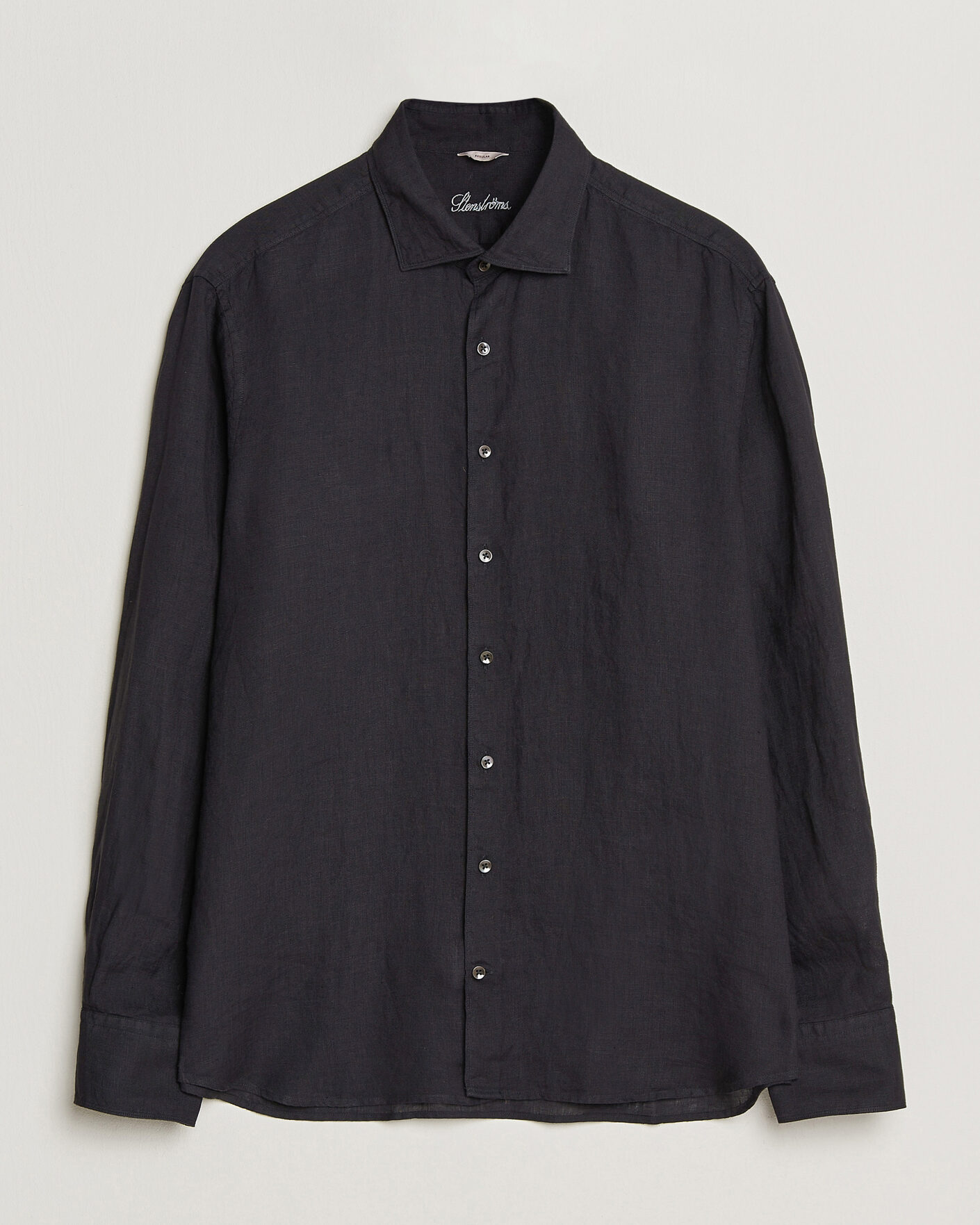 Herre | Skjorter | Stenströms | Regular Fit Cut Away Linen Shirt Black