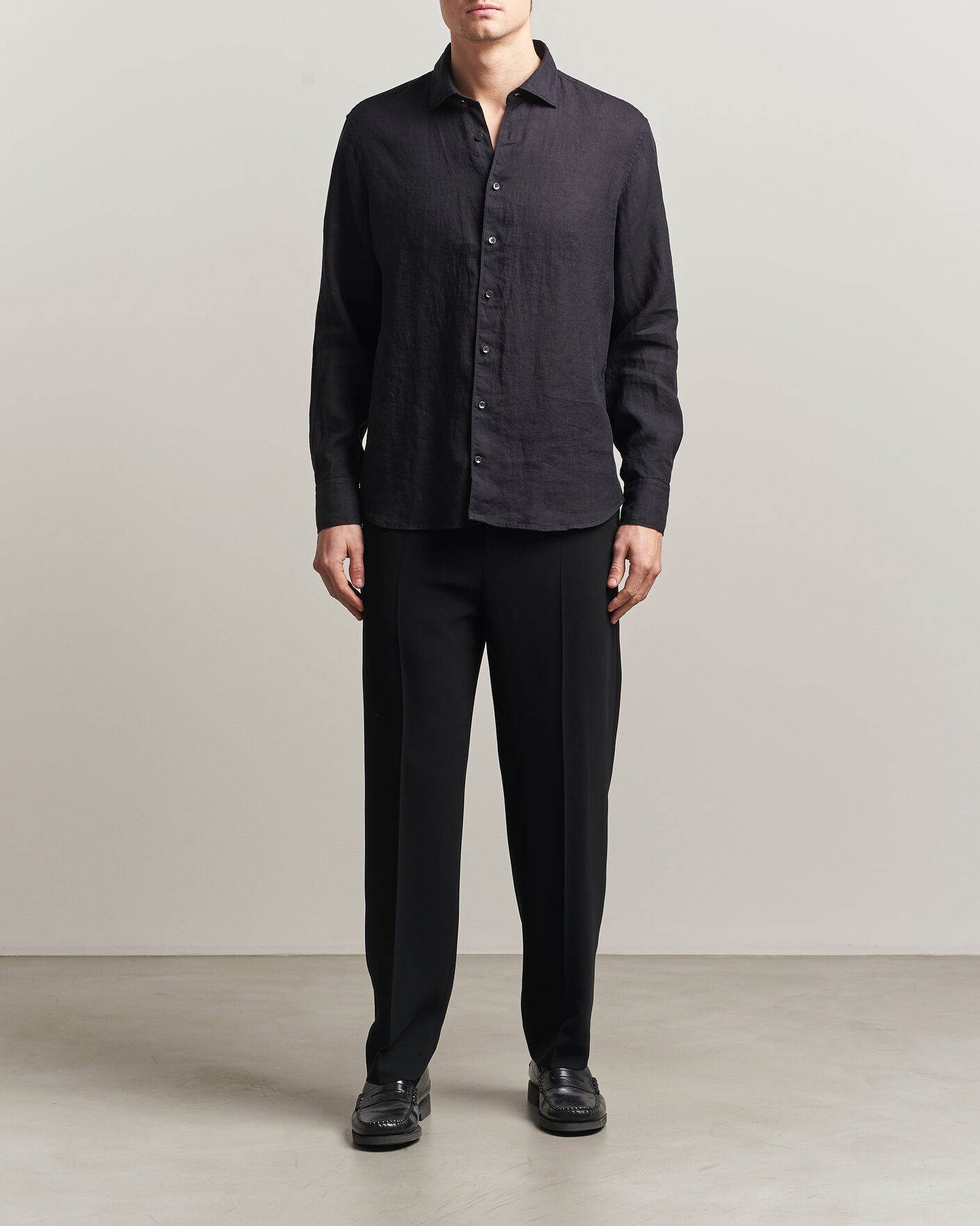 Herre | Skjorter | Stenströms | Regular Fit Cut Away Linen Shirt Black