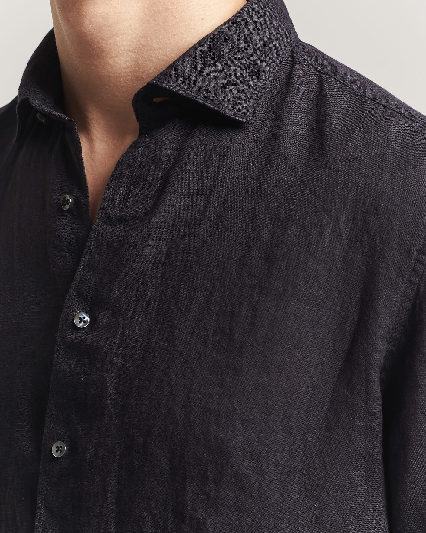 Herre | Skjorter | Stenströms | Regular Fit Cut Away Linen Shirt Black