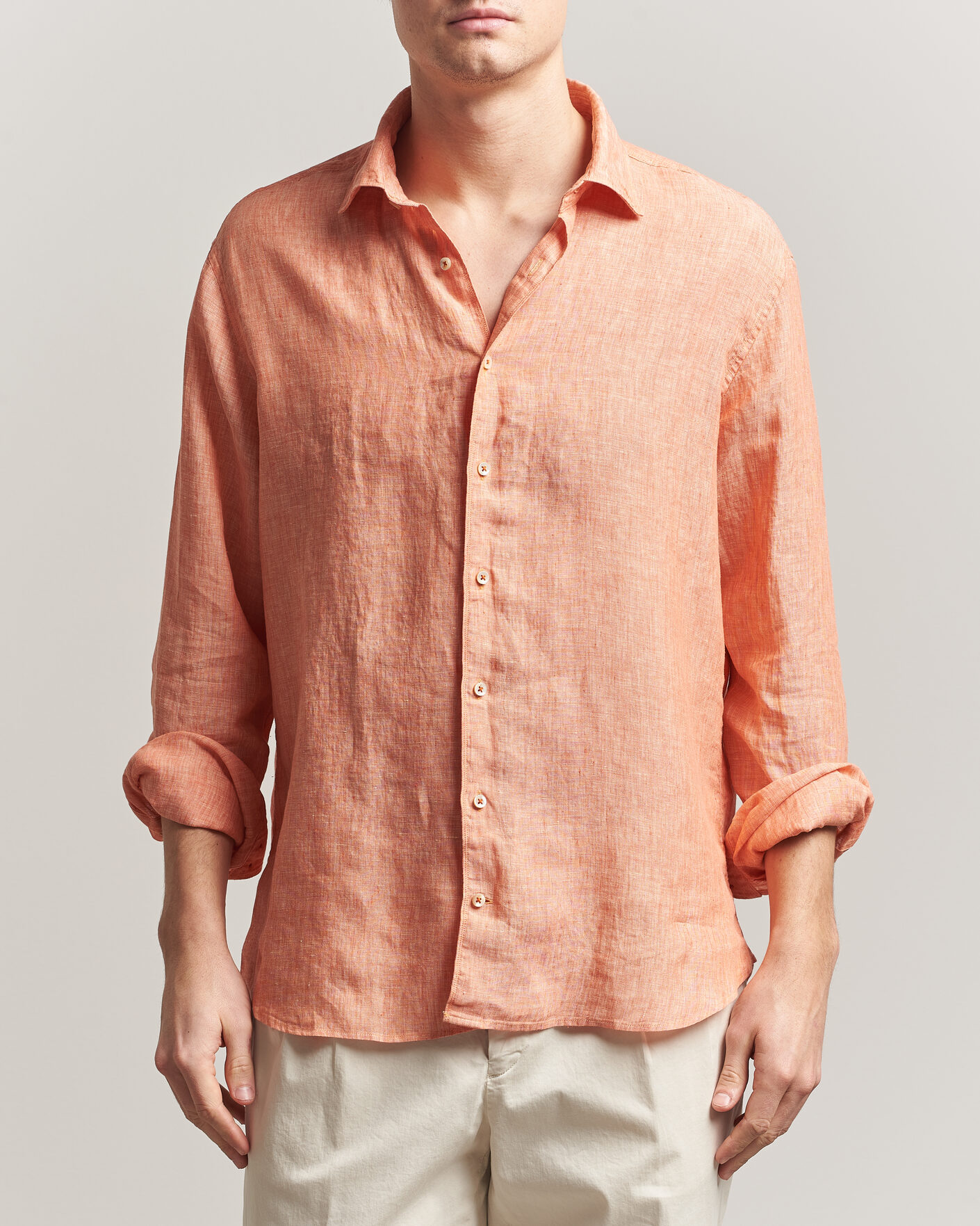 Herre | Skjorter | Stenströms | Regular Fit Cut Away Linen Shirt Orange