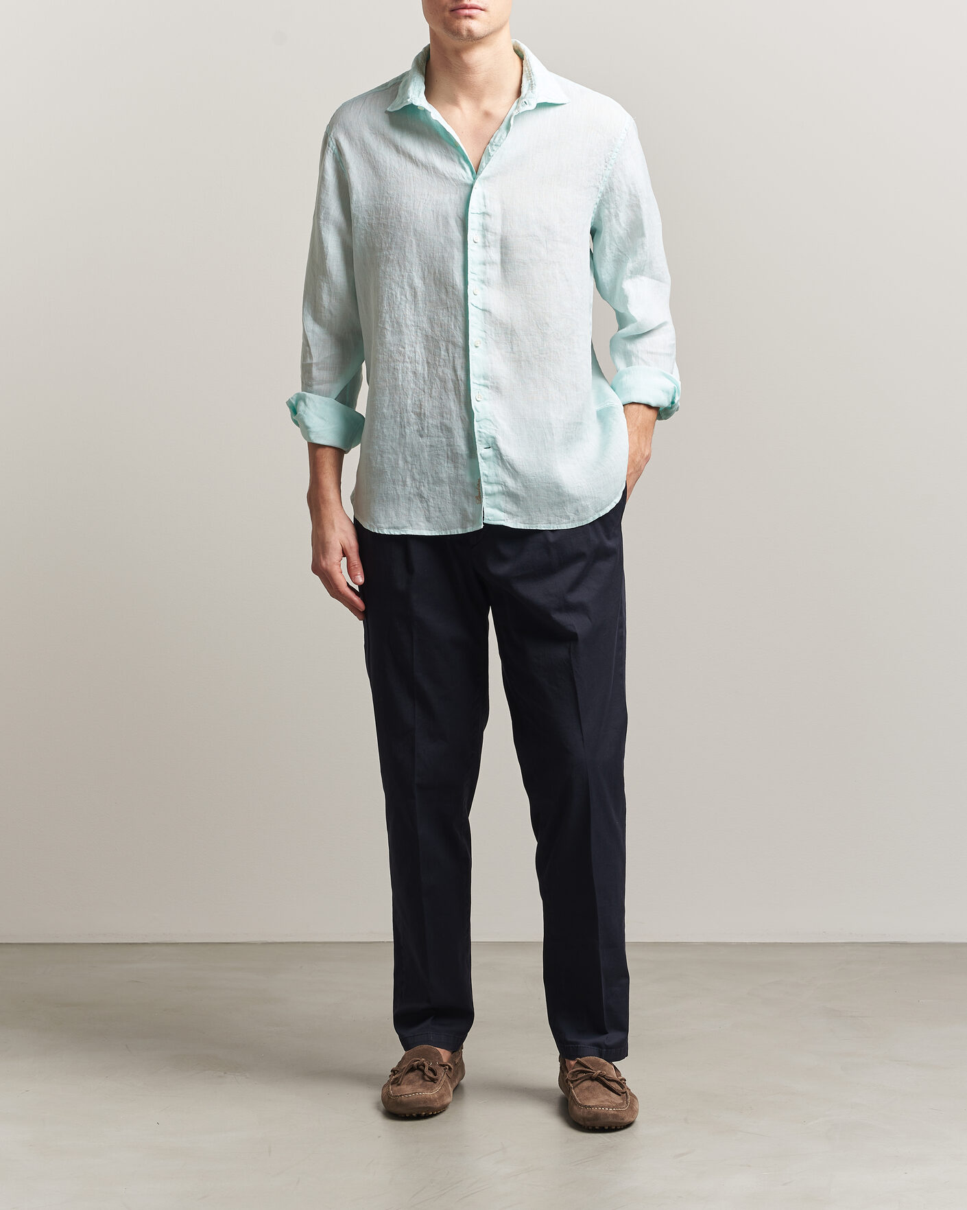 Herre | Skjorter | Stenströms | Regular Fit Cut Away Linen Shirt Mint