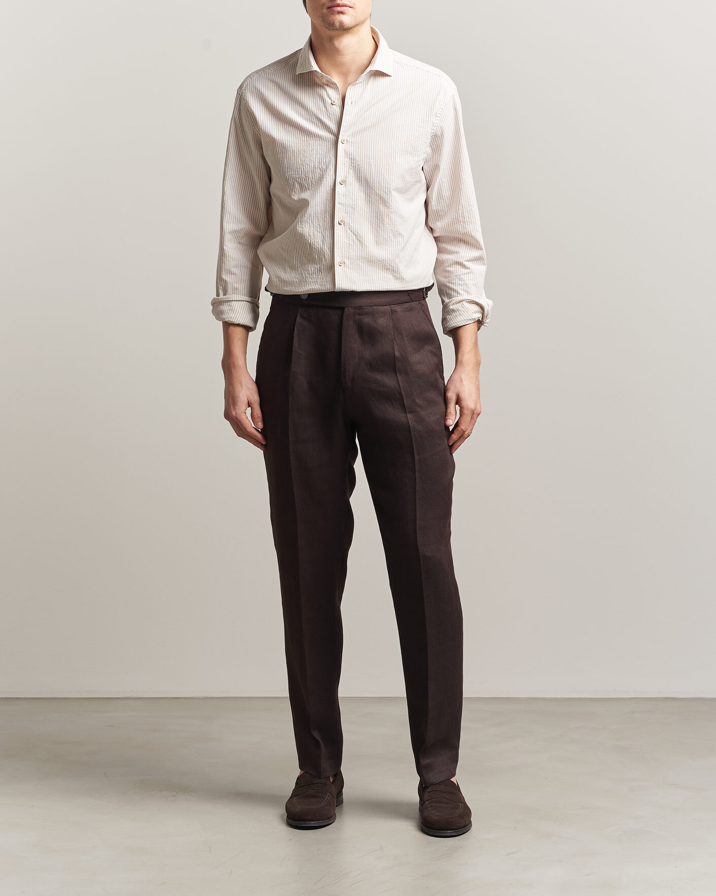 Herre | Skjorter | Stenströms | Regular Fit Structured Stripe Shirt Beige
