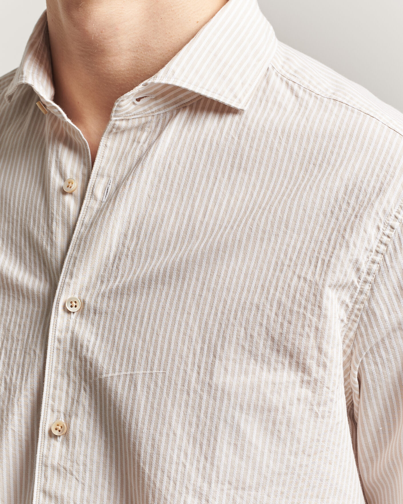 Herre | Skjorter | Stenströms | Regular Fit Structured Stripe Shirt Beige