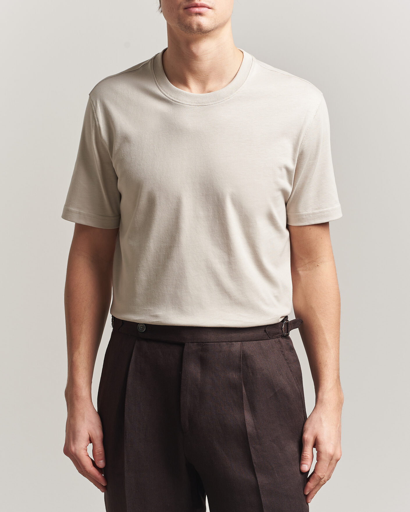 Herre | T-Shirts | Eton | Supima Cotton Crew Neck T-Shirt Beige