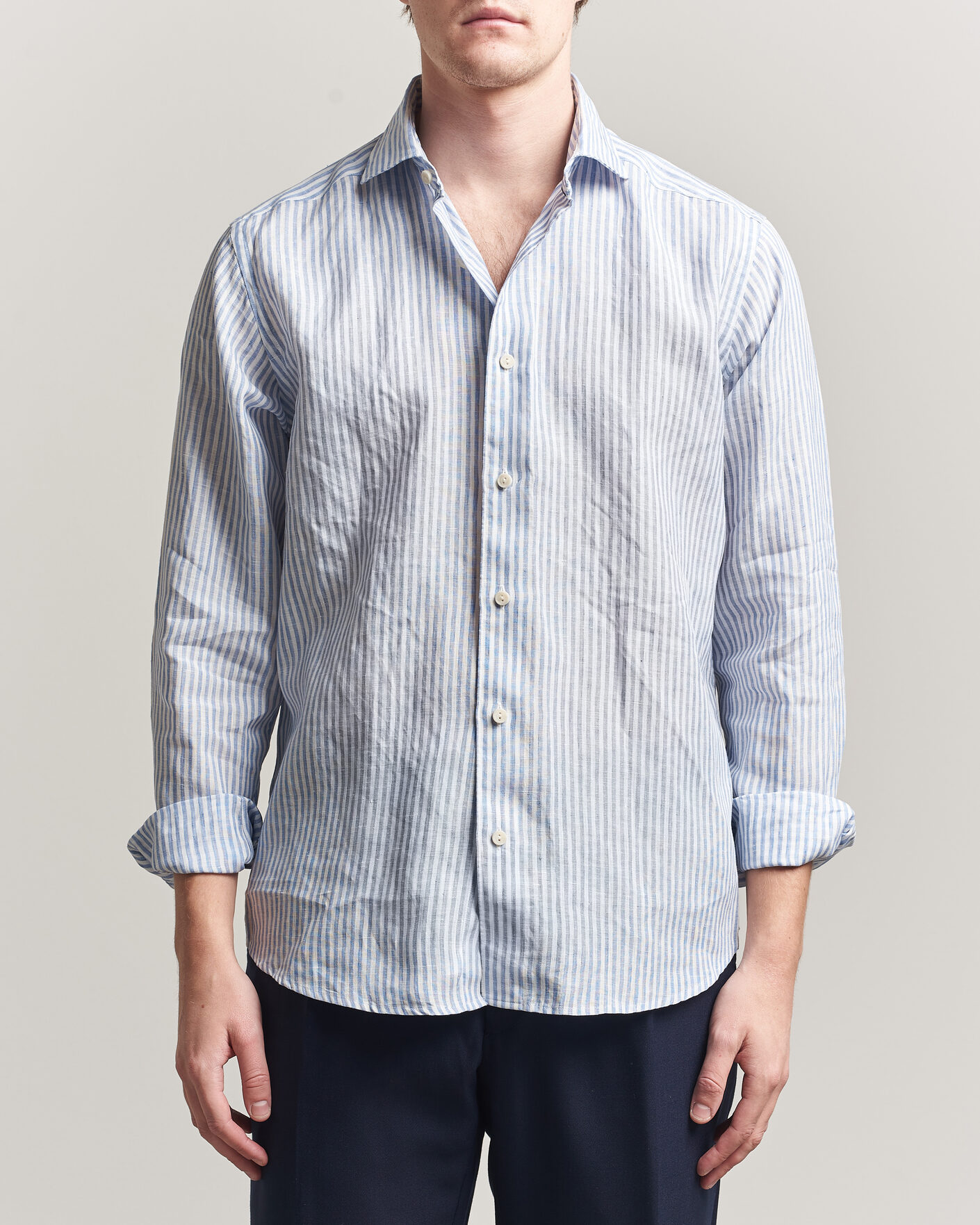 Herre | Skjorter | Eton | Casual Fit Striped Linen Shirt Light Blue
