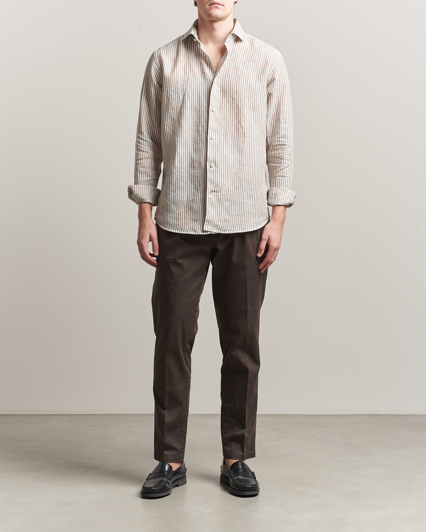 Herre | Skjorter | Eton | Casual Fit Striped Linen Shirt Beige