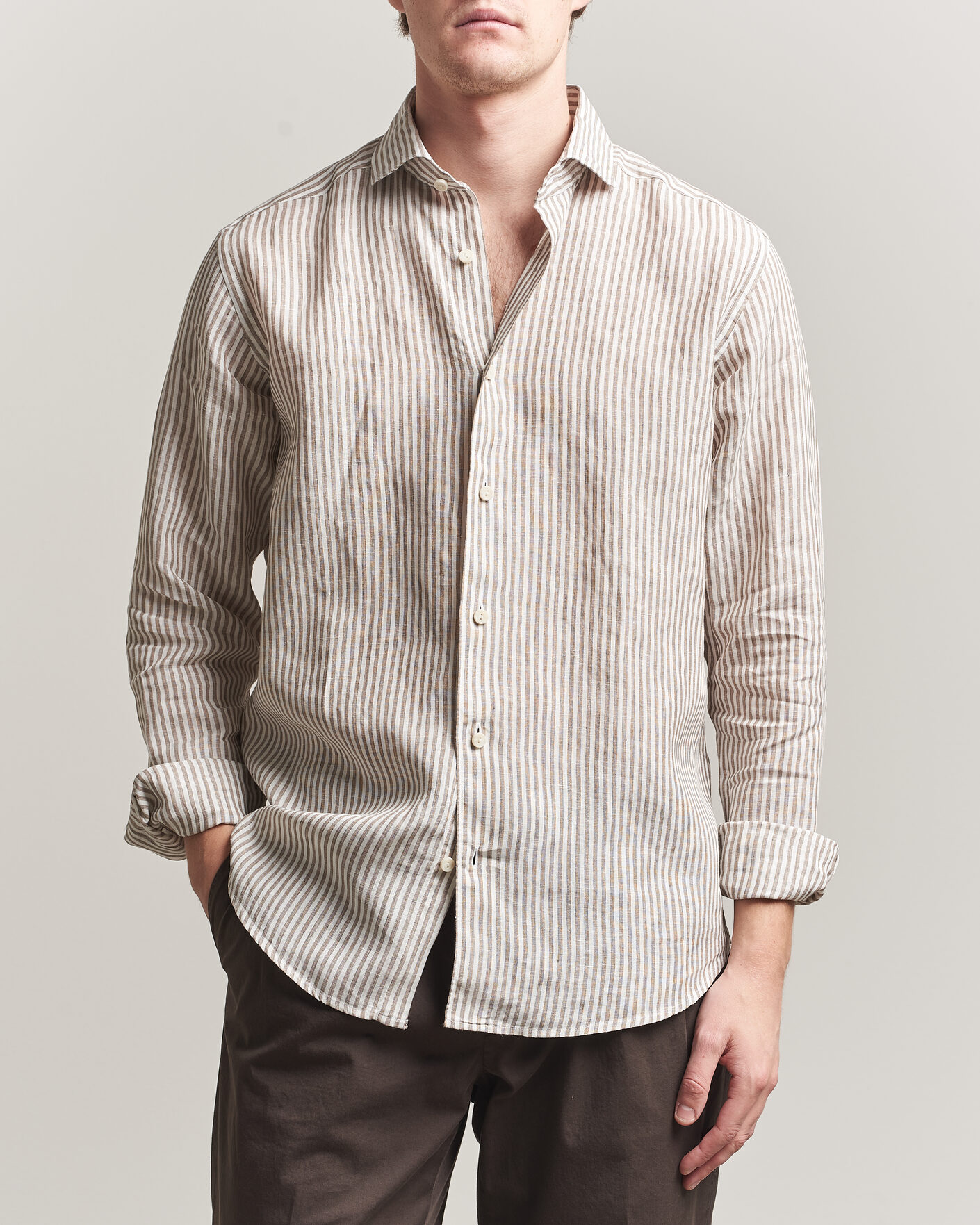 Herre | Skjorter | Eton | Casual Fit Striped Linen Shirt Beige